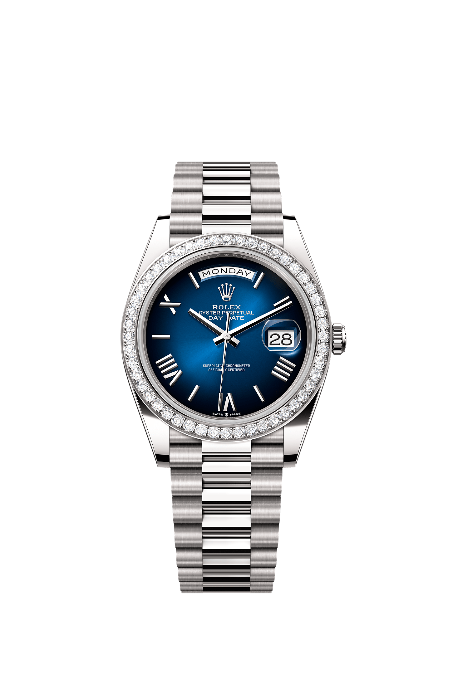 Day-Date 40, Oyster, 40 mm, white gold and diamonds, Dial : Blue ombré, Rolex