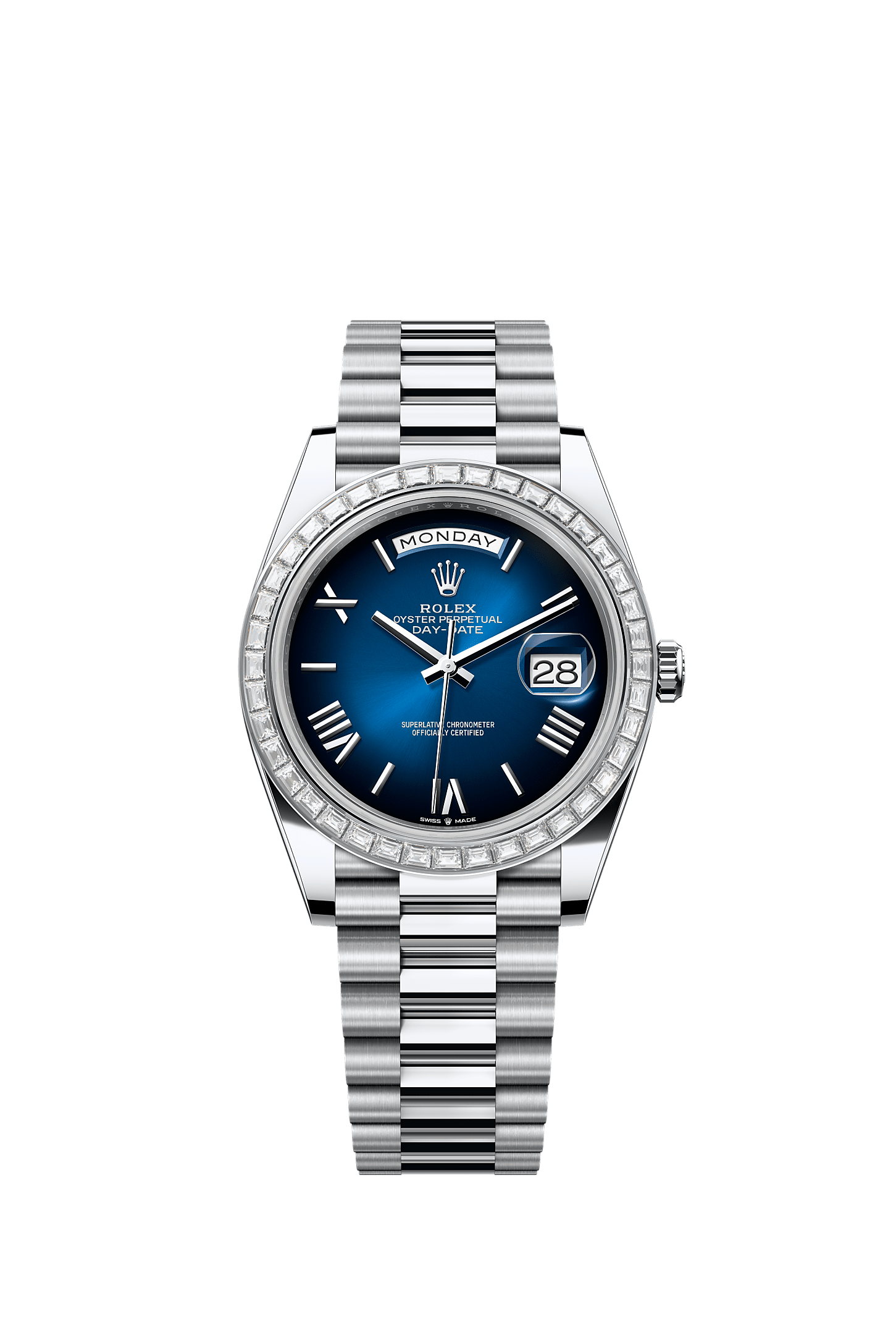 Day-Date 40, Oyster, 40 mm, platinum and diamonds, Dial : Blue ombré, Rolex