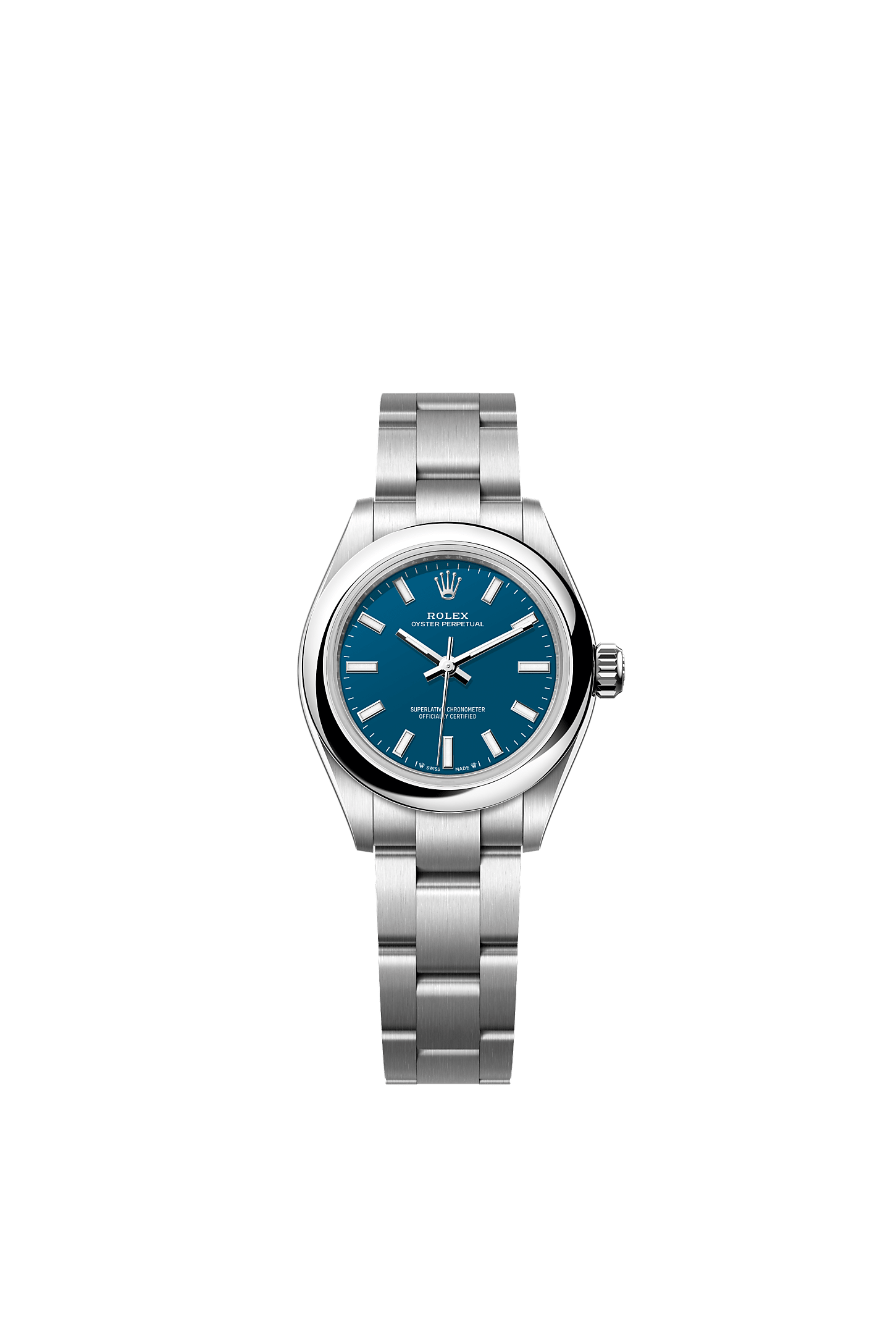 Oyster Perpetual 28, Oyster, 28 mm, Oystersteel, Dial : Med blue, Rolex