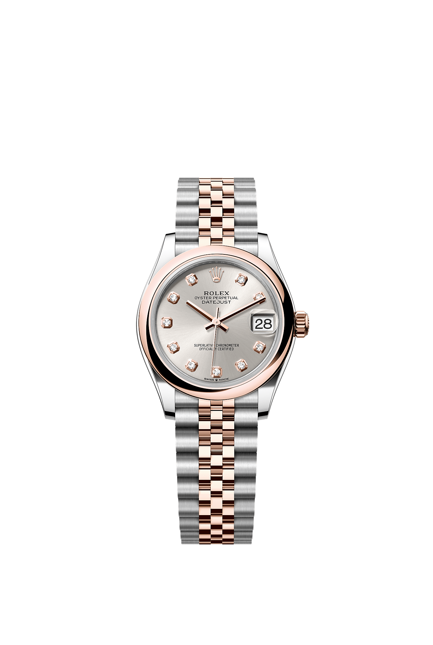 Datejust 31, Oyster, 31 mm, Oystersteel and Everose gold, Dial : Silver set with diamonds, Rolex