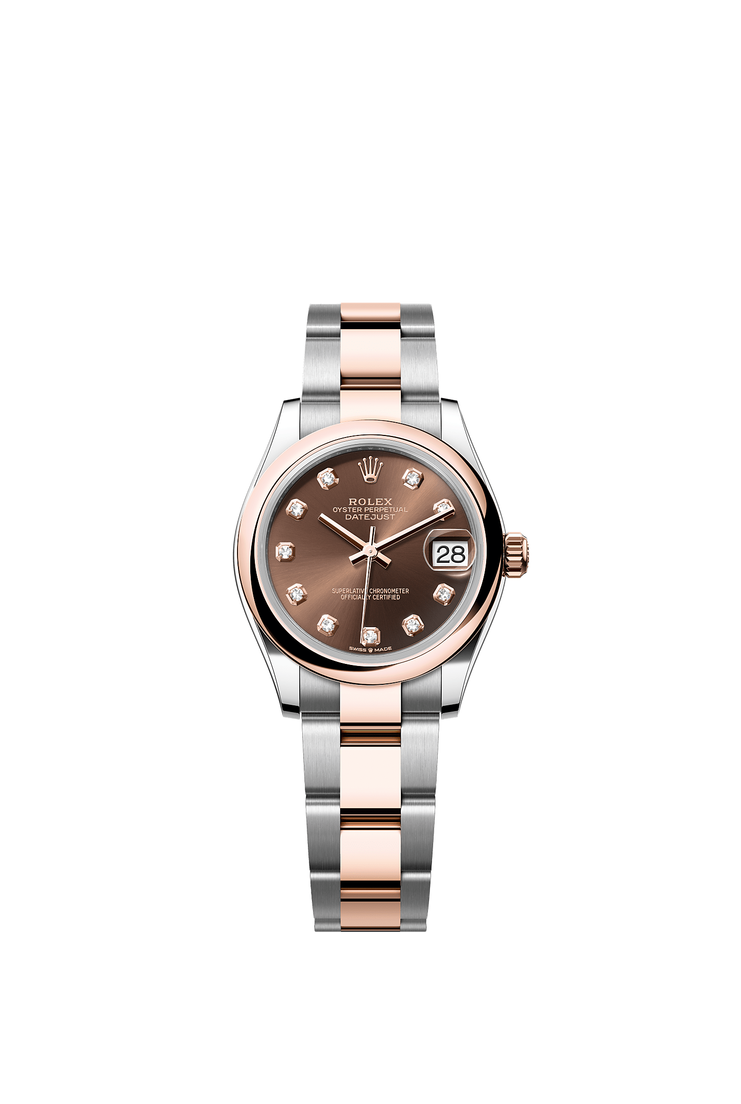 Datejust 31, Oyster, 31 mm, Oystersteel and Everose gold, Dial : Chocolate set with diamonds, Rolex