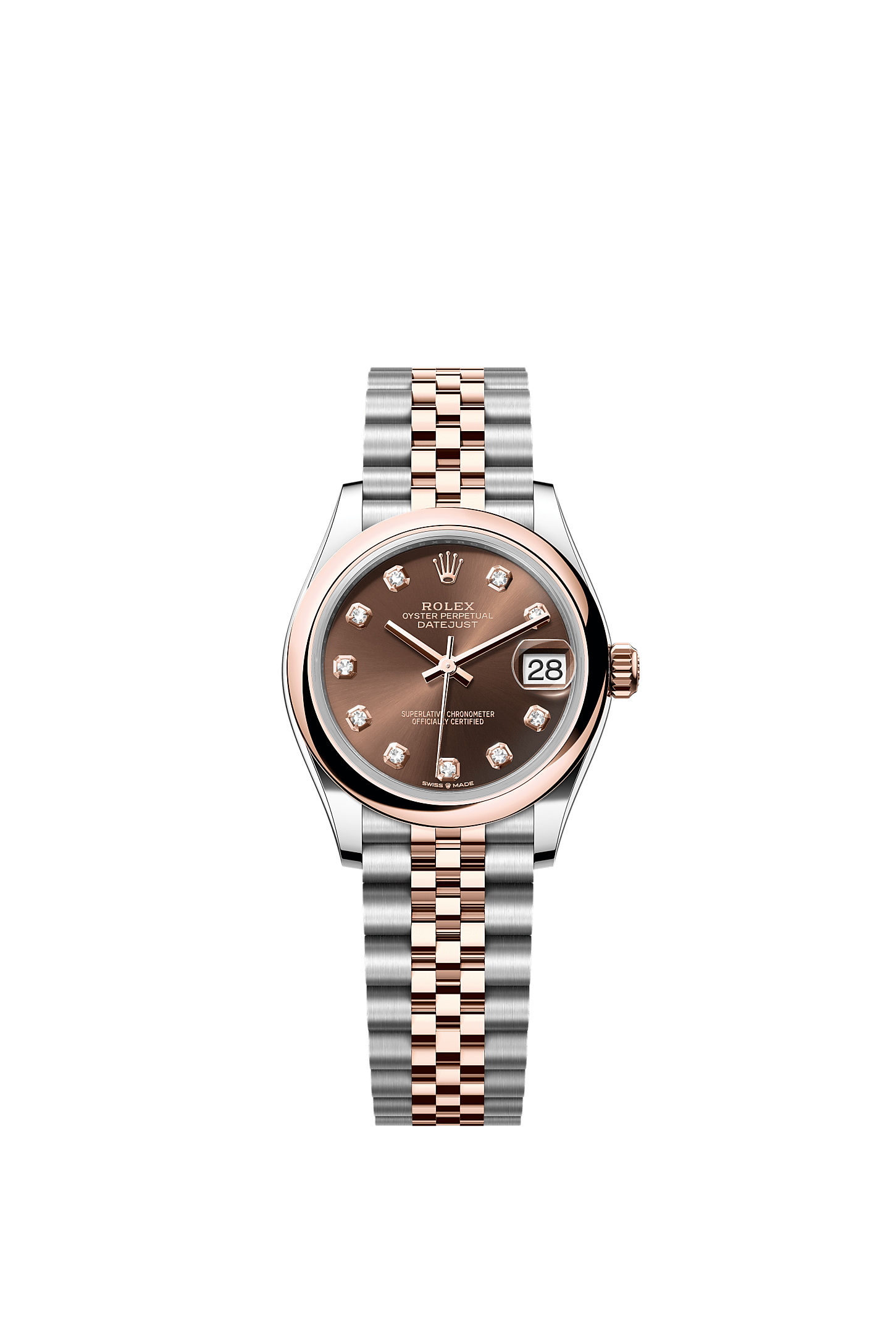 Datejust 31, Oyster, 31 mm, Oystersteel and Everose gold, Dial : Chocolate set with diamonds, Rolex