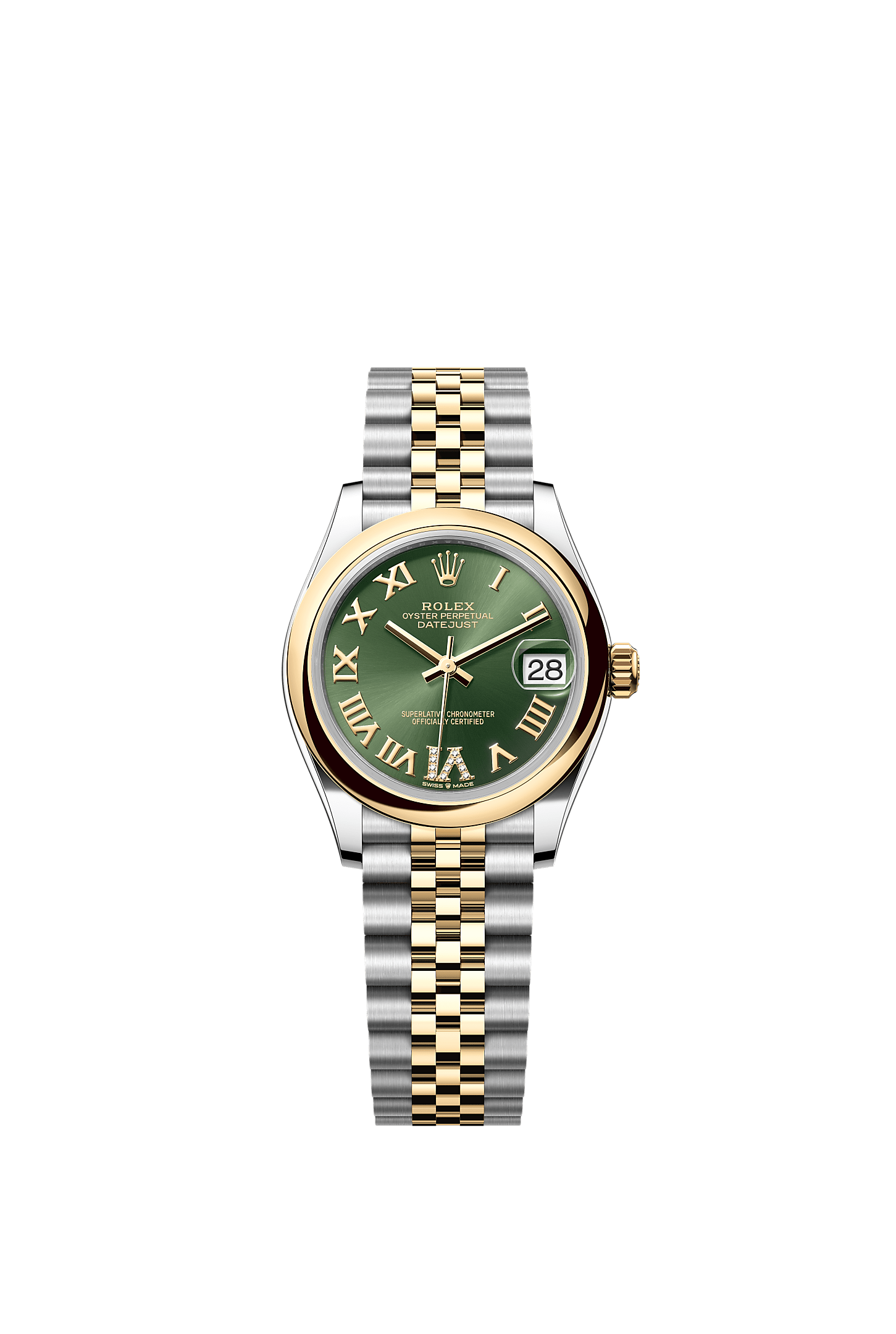 Datejust 31, Oyster, 31 mm, Oystersteel and yellow gold, Dial : Olive green set with diamonds, Rolex