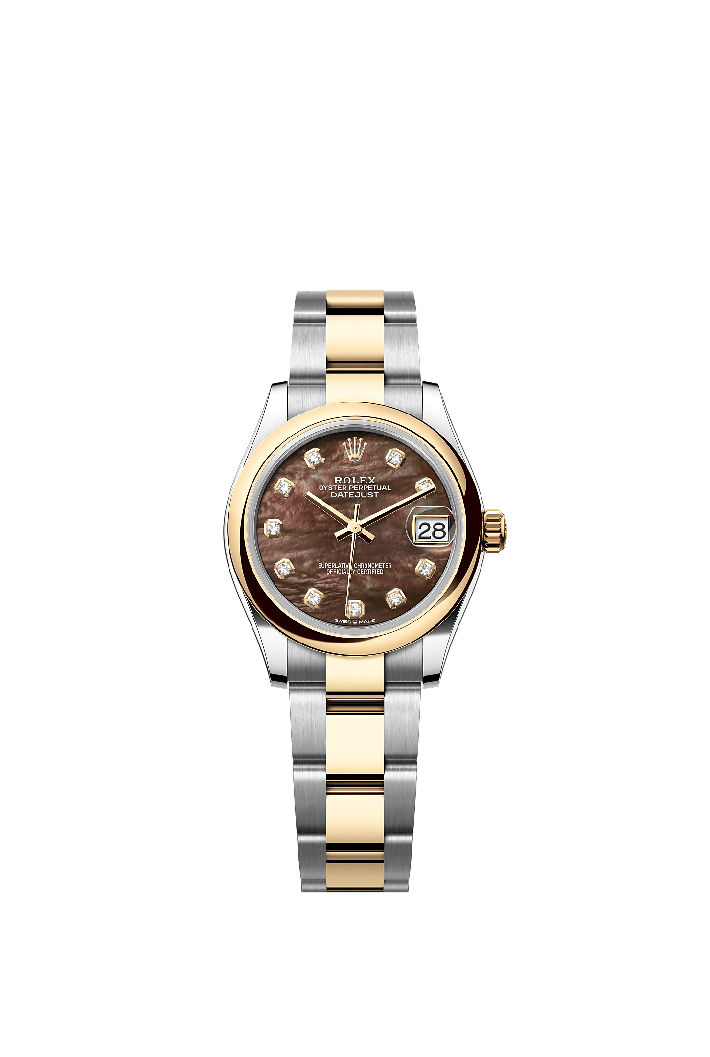 Datejust 31, Oyster, 31 mm, Oystersteel and yellow gold, Dial : Black mother-of-pearl set with diamonds, Rolex