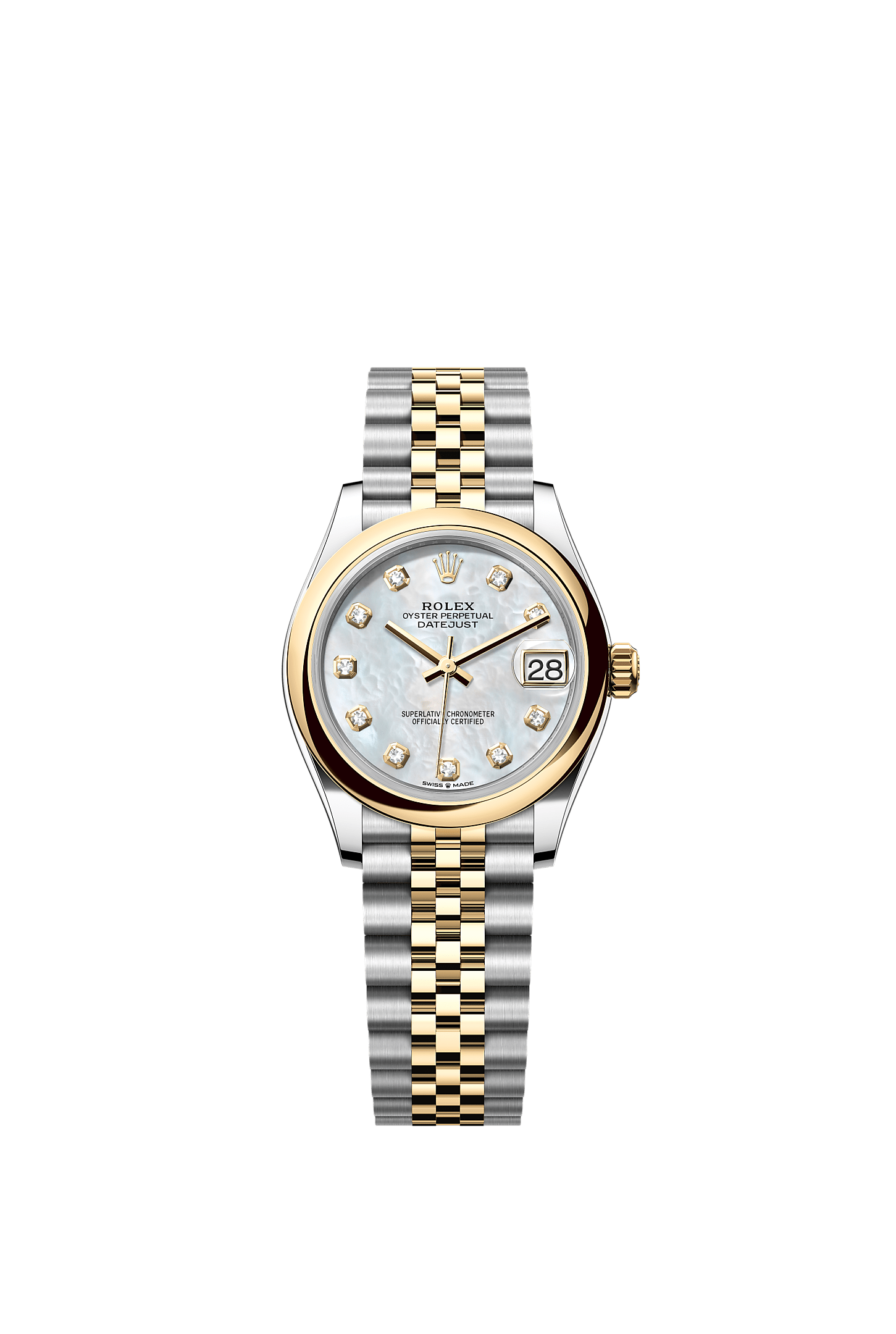 Datejust 31, Oyster, 31 mm, Oystersteel and yellow gold, Dial : White mother-of-pearl set with diamonds, Rolex