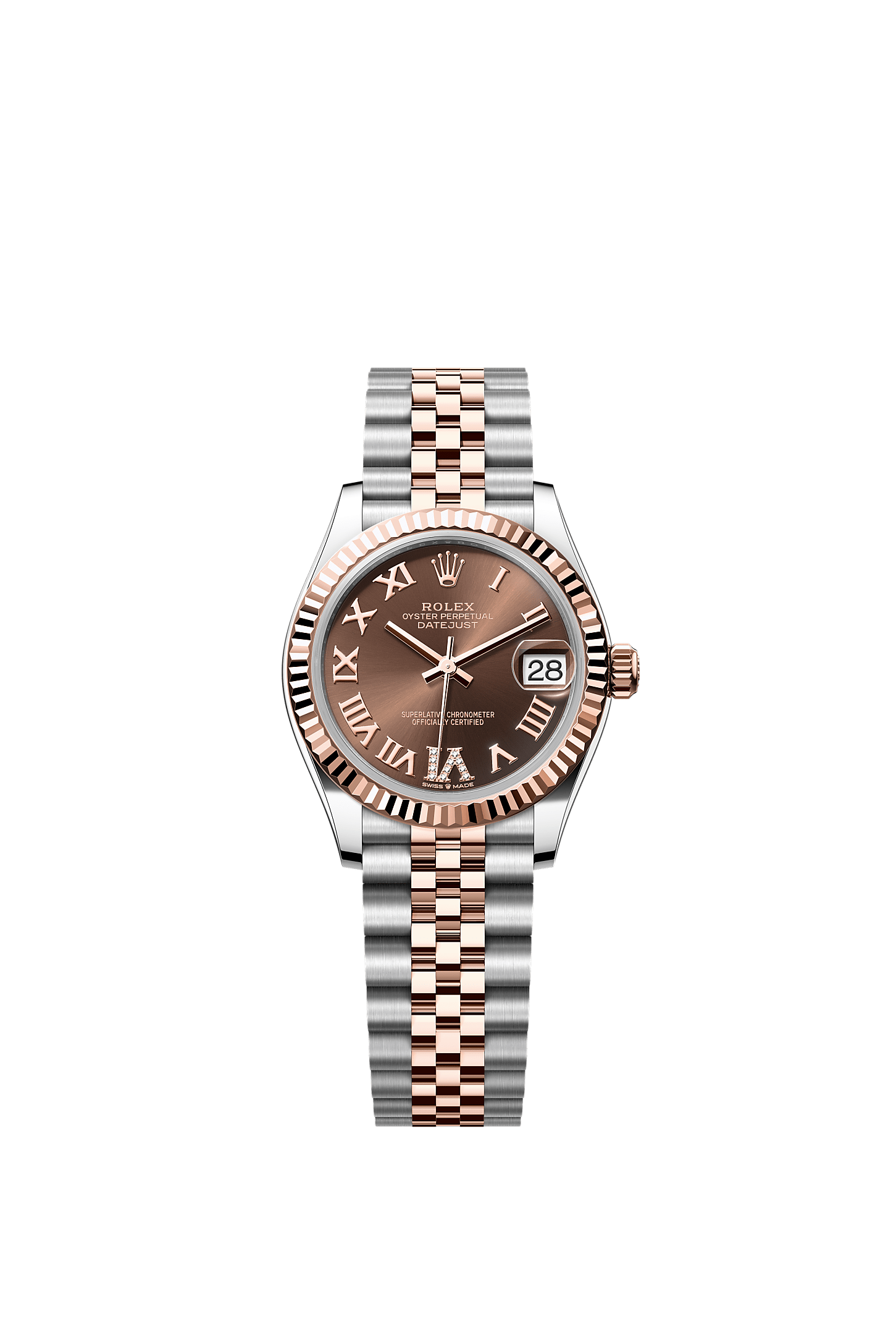 Datejust 31, Oyster, 31 mm, Oystersteel and Everose gold, Dial : Chocolate set with diamonds, Rolex