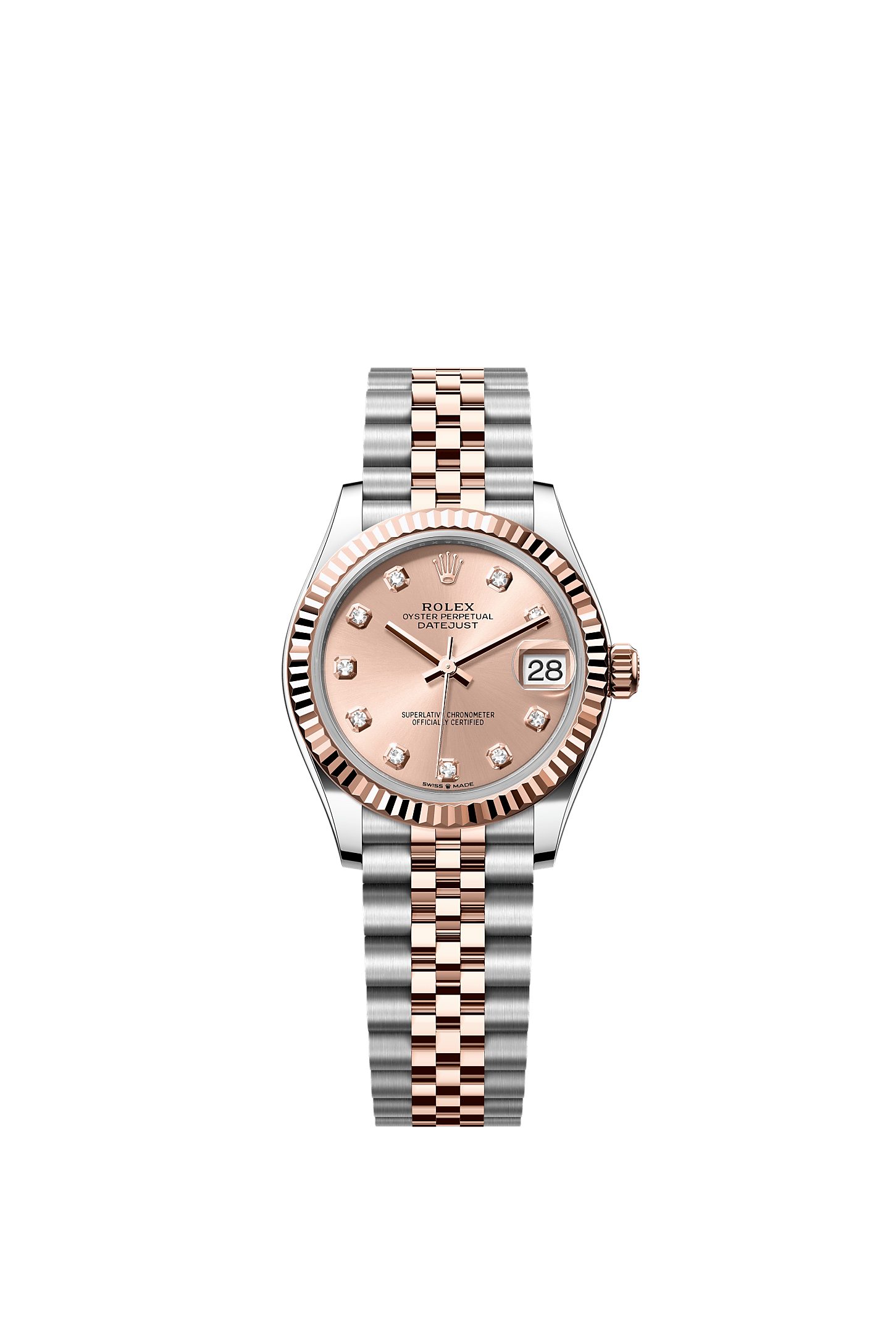 Datejust 31, Oyster, 31 mm, Oystersteel and Everose gold, Dial : Rosé-colour set with diamonds, Rolex