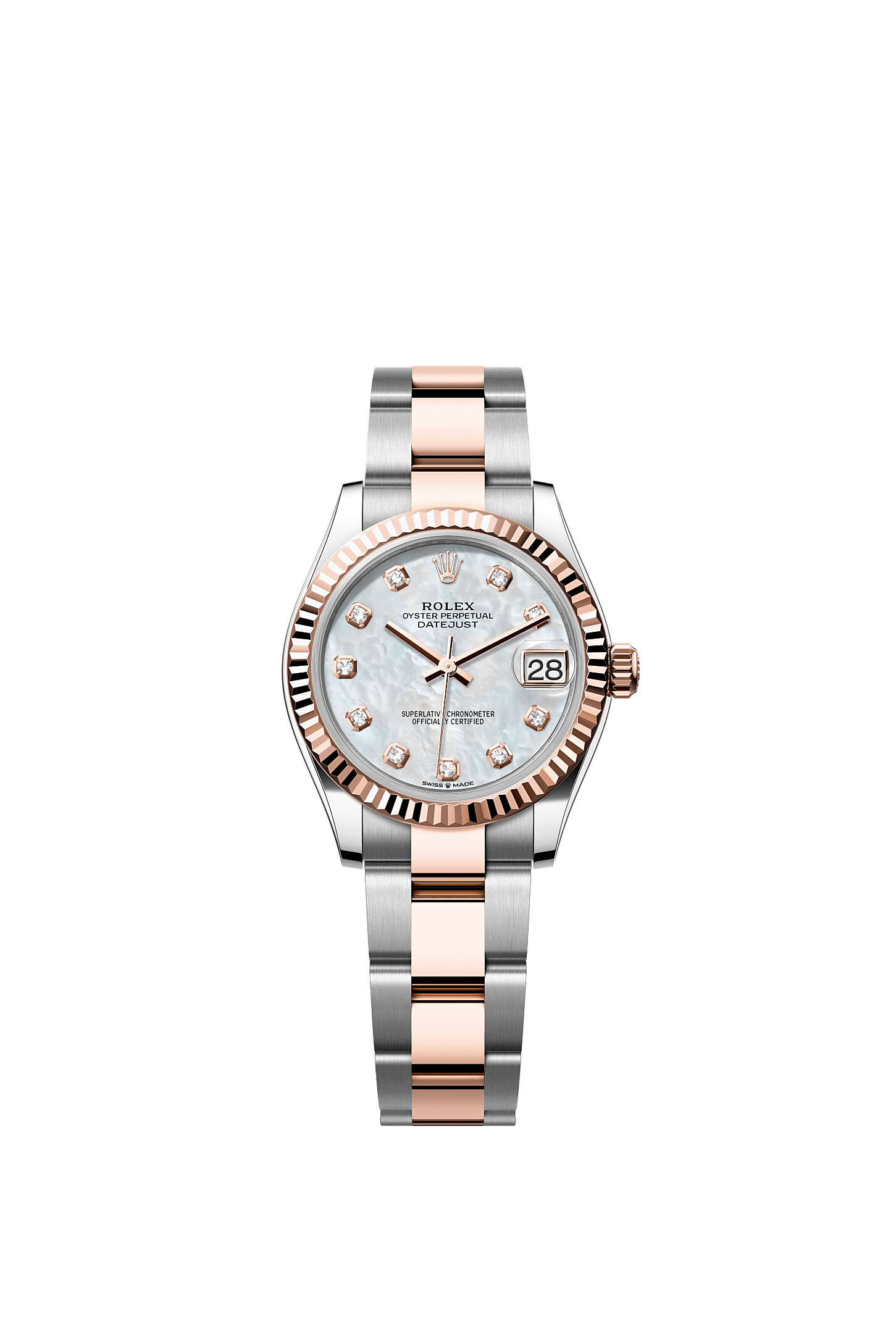 Datejust 31, Oyster, 31 mm, Oystersteel and Everose gold, Dial : White mother-of-pearl set with diamonds, Rolex