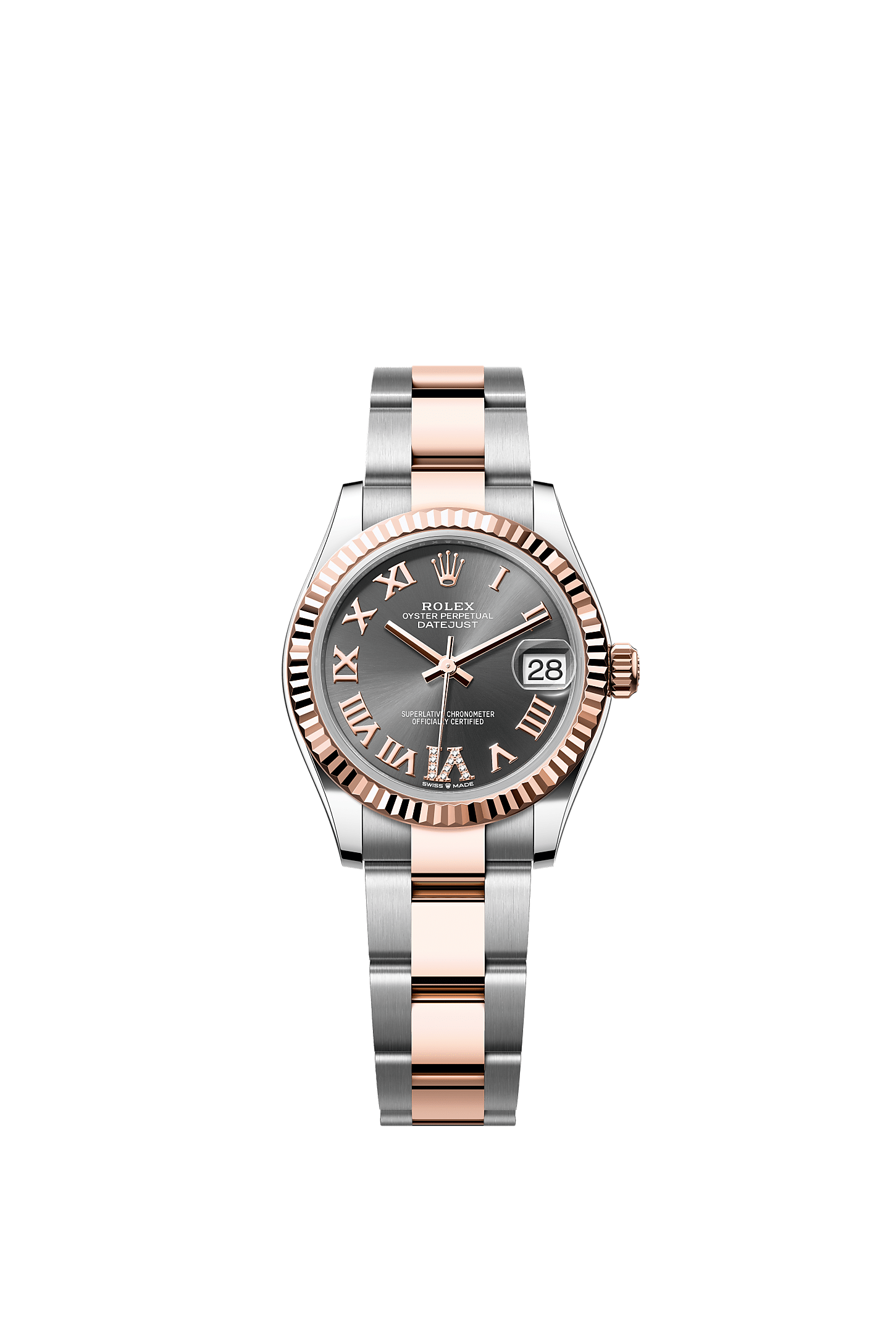 Datejust 31, Oyster, 31 mm, Oystersteel and Everose gold, Dial : Slate set with diamonds, Rolex
