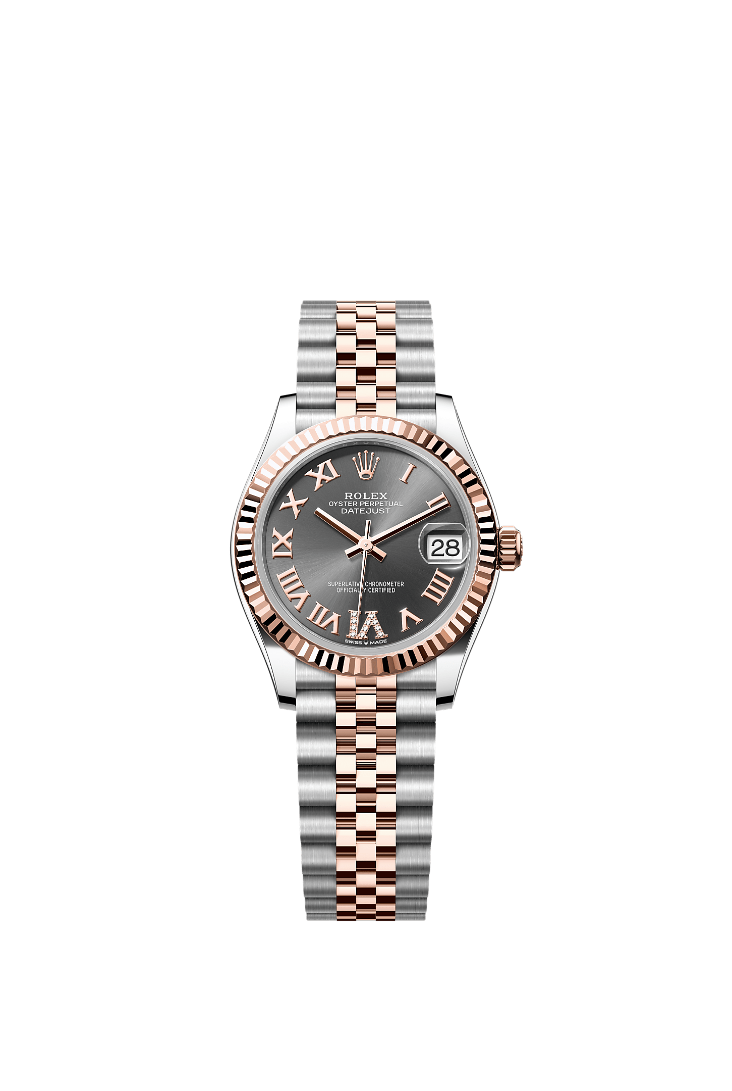 Datejust 31, Oyster, 31 mm, Oystersteel and Everose gold, Dial : Slate set with diamonds, Rolex