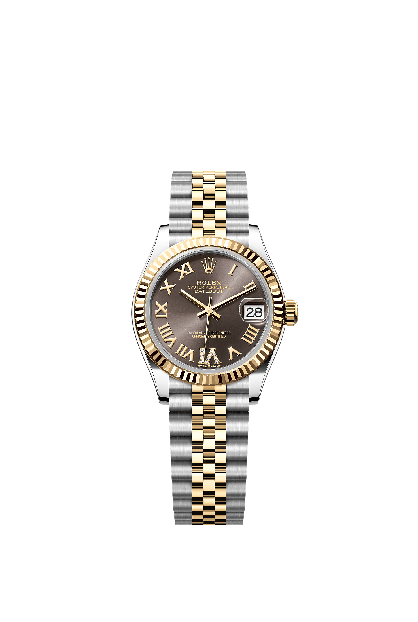 Datejust 31, Oyster, 31 mm, Oystersteel and yellow gold, Dial : Dark grey set with diamonds, Rolex