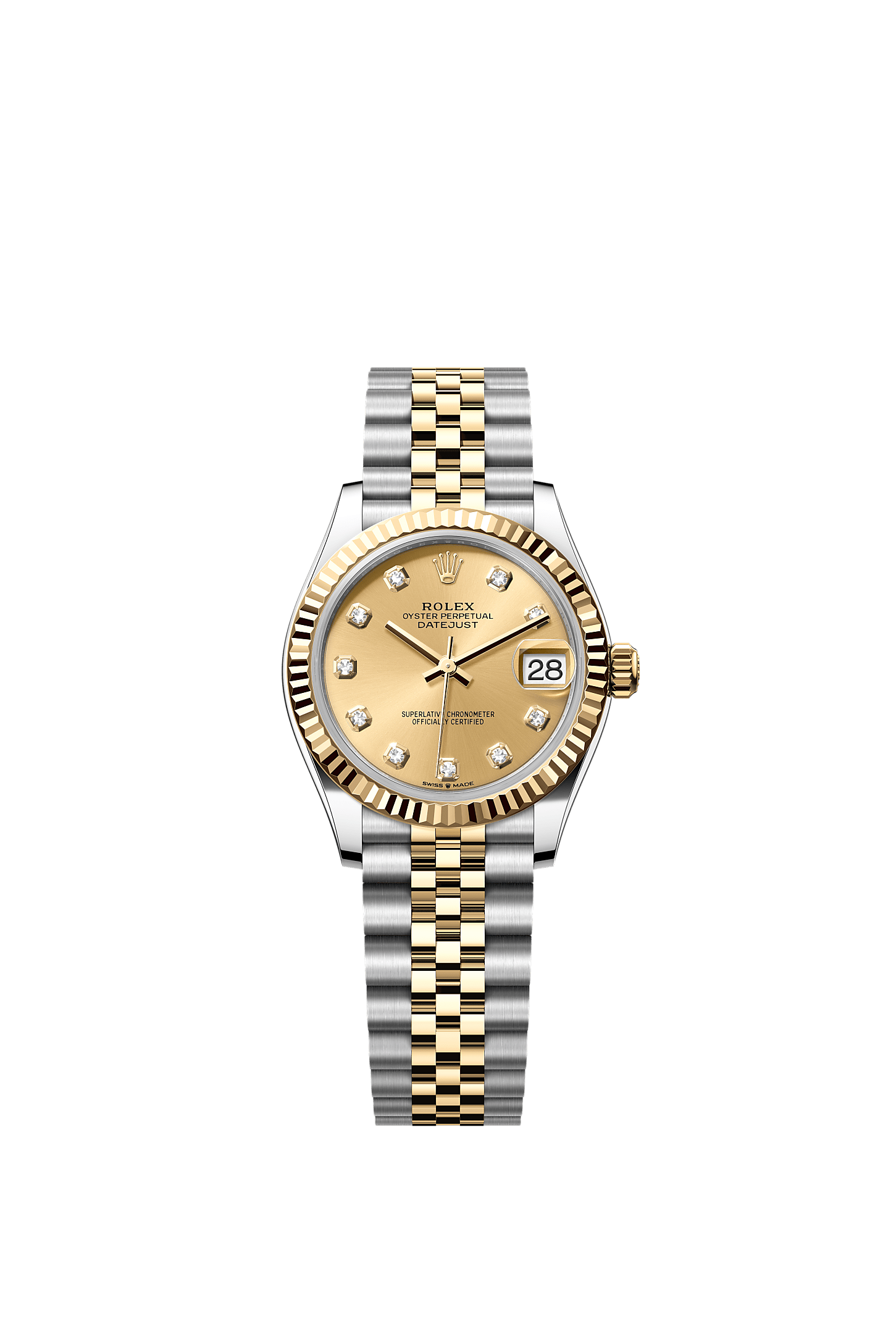 Datejust 31, Oyster, 31 mm, Oystersteel and yellow gold, Dial : Champagne-colour set with diamonds, Rolex