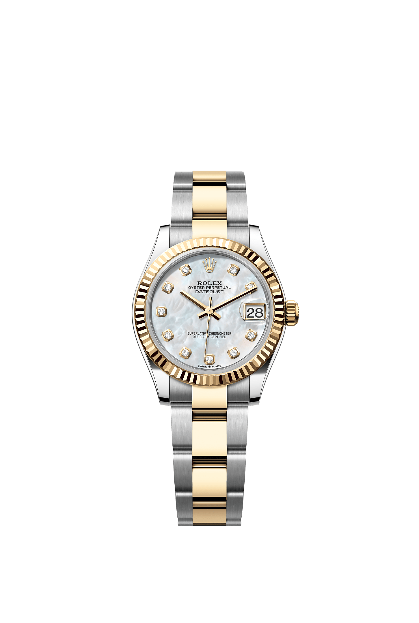 Datejust 31, Oyster, 31 mm, Oystersteel and yellow gold, Dial : White mother-of-pearl set with diamonds, Rolex
