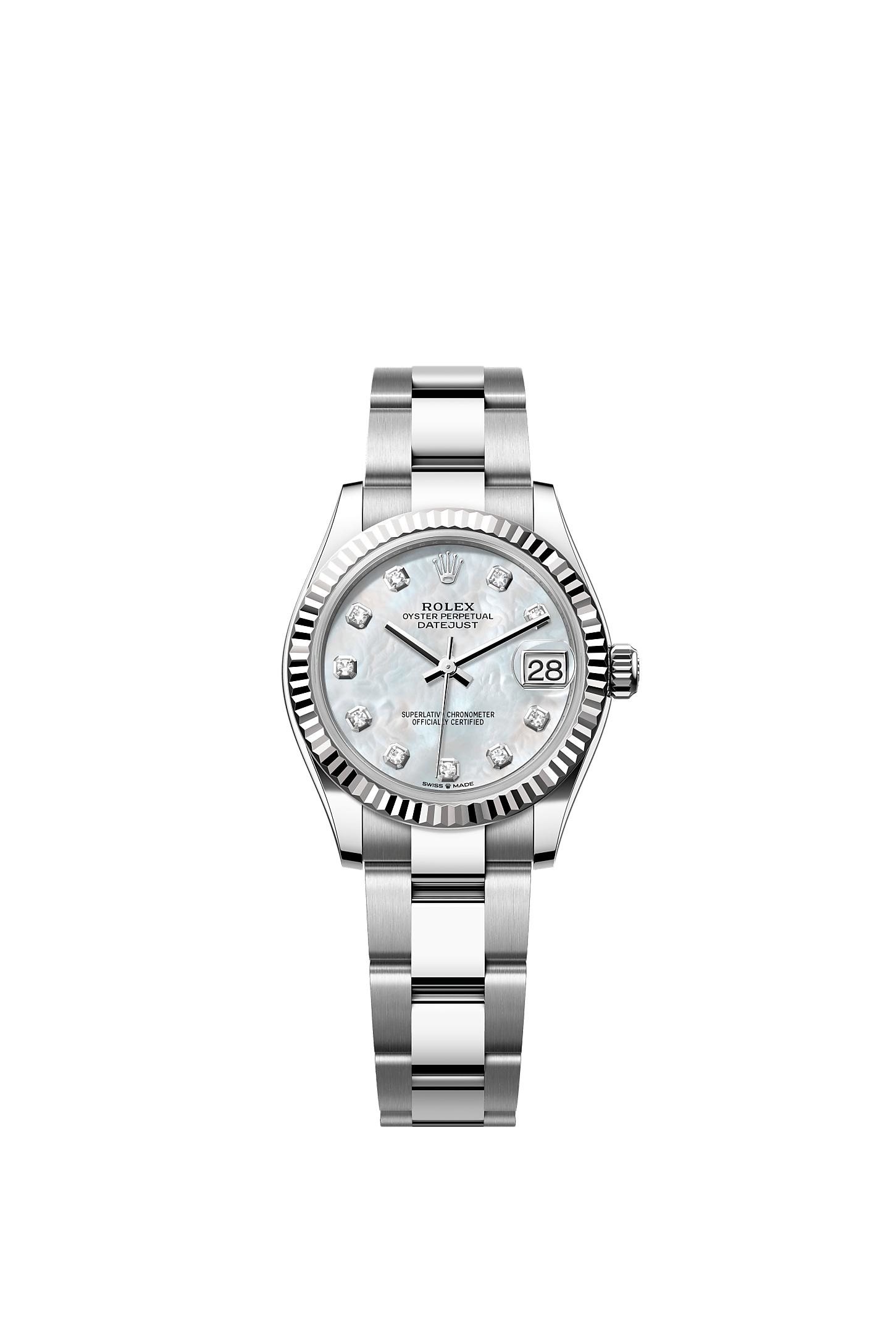 Datejust 31, Oyster, 31 mm, Oystersteel and white gold, Dial : White mother-of-pearl set with diamonds, Rolex