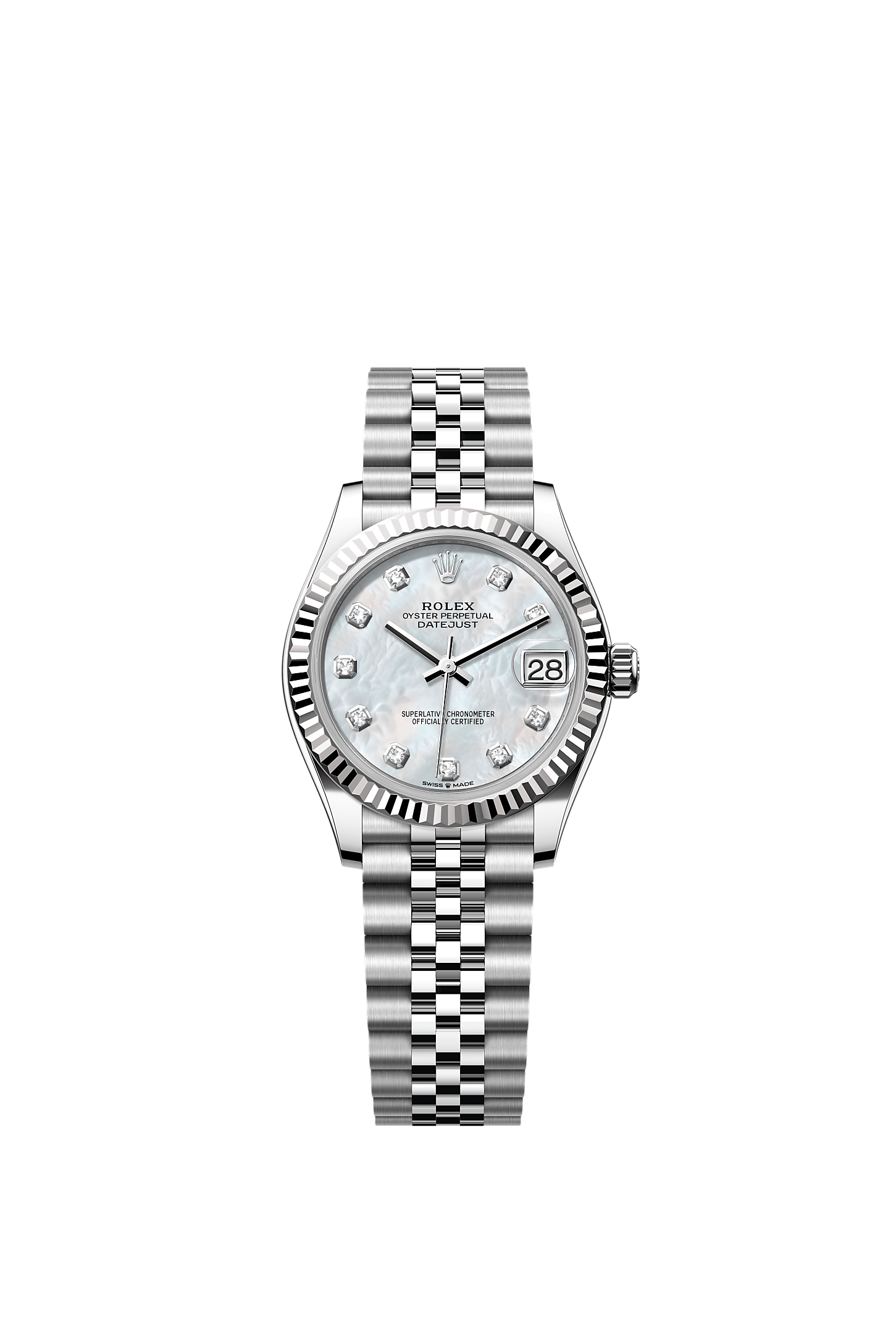 Datejust 31, Oyster, 31 mm, Oystersteel and white gold, Dial : White mother-of-pearl set with diamonds, Rolex