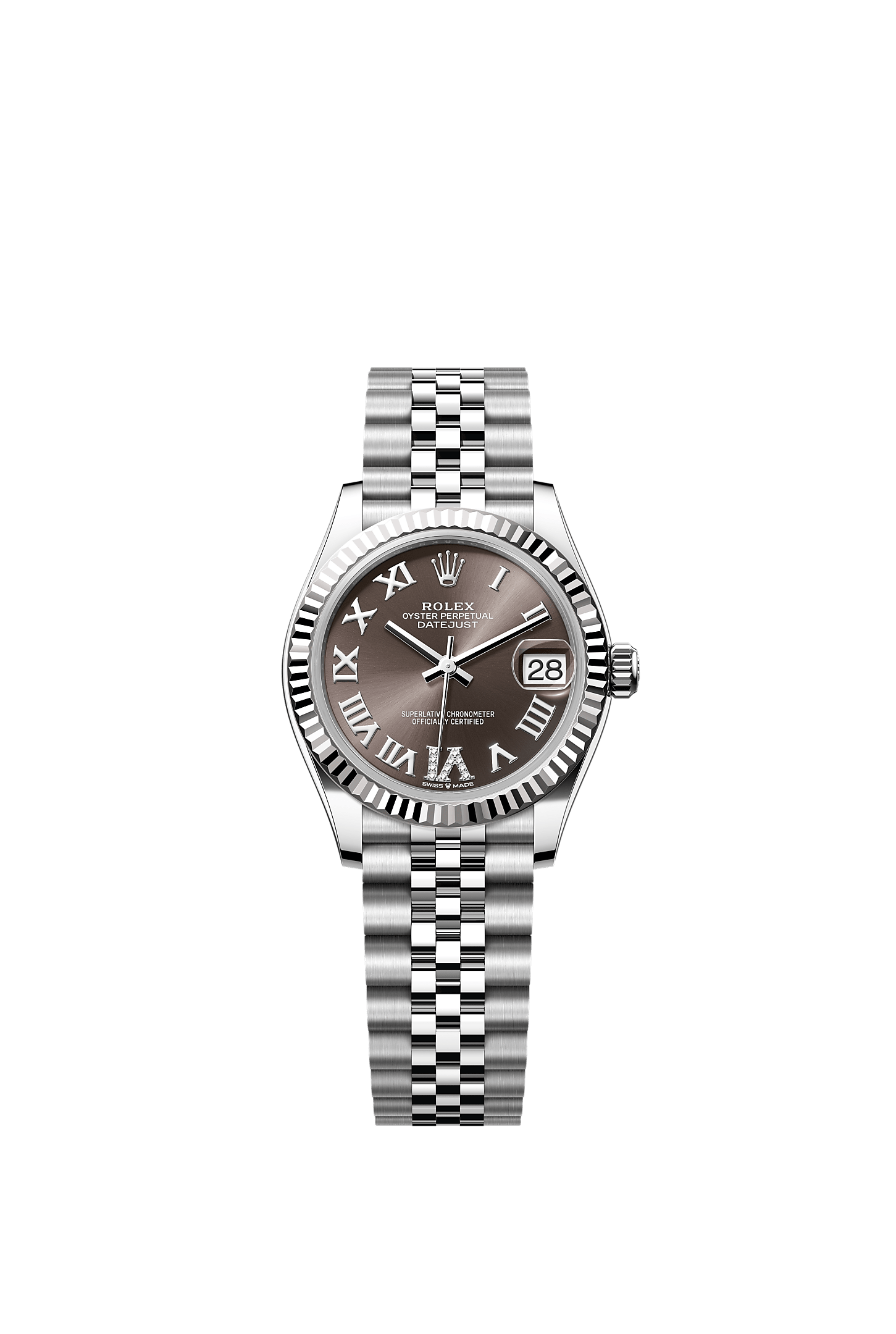 Datejust 31, Oyster, 31 mm, Oystersteel and white gold, Dial : Dark grey set with diamonds, Rolex