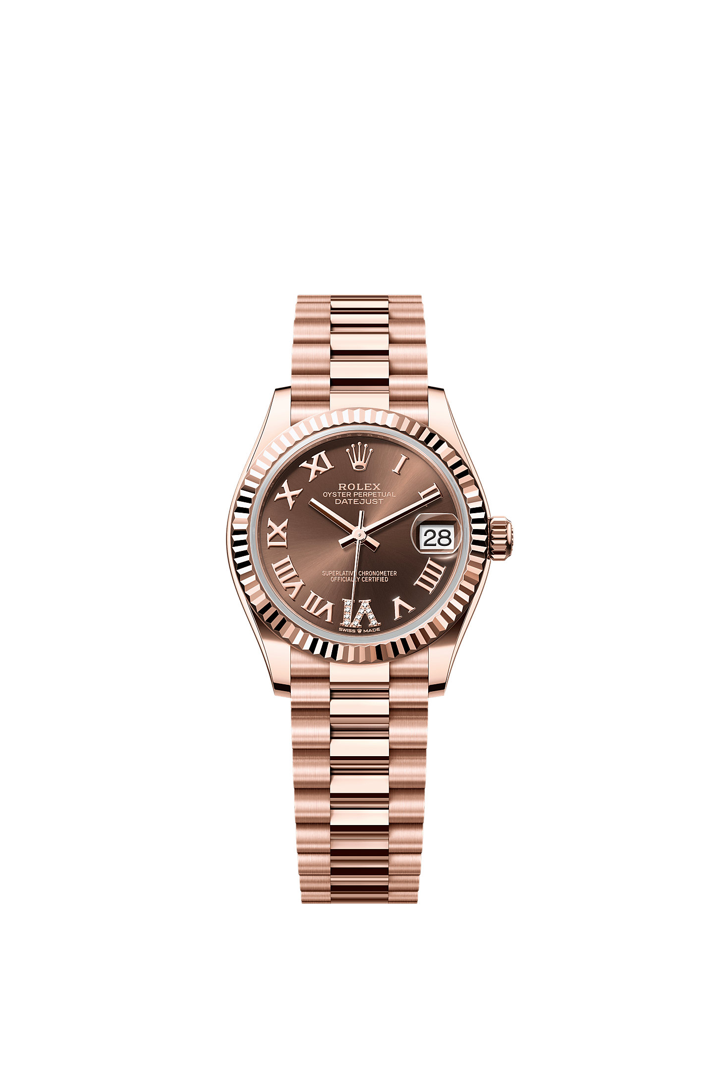Datejust 31, Oyster, 31 mm, Everose gold, Dial : Chocolate set with diamonds, Rolex
