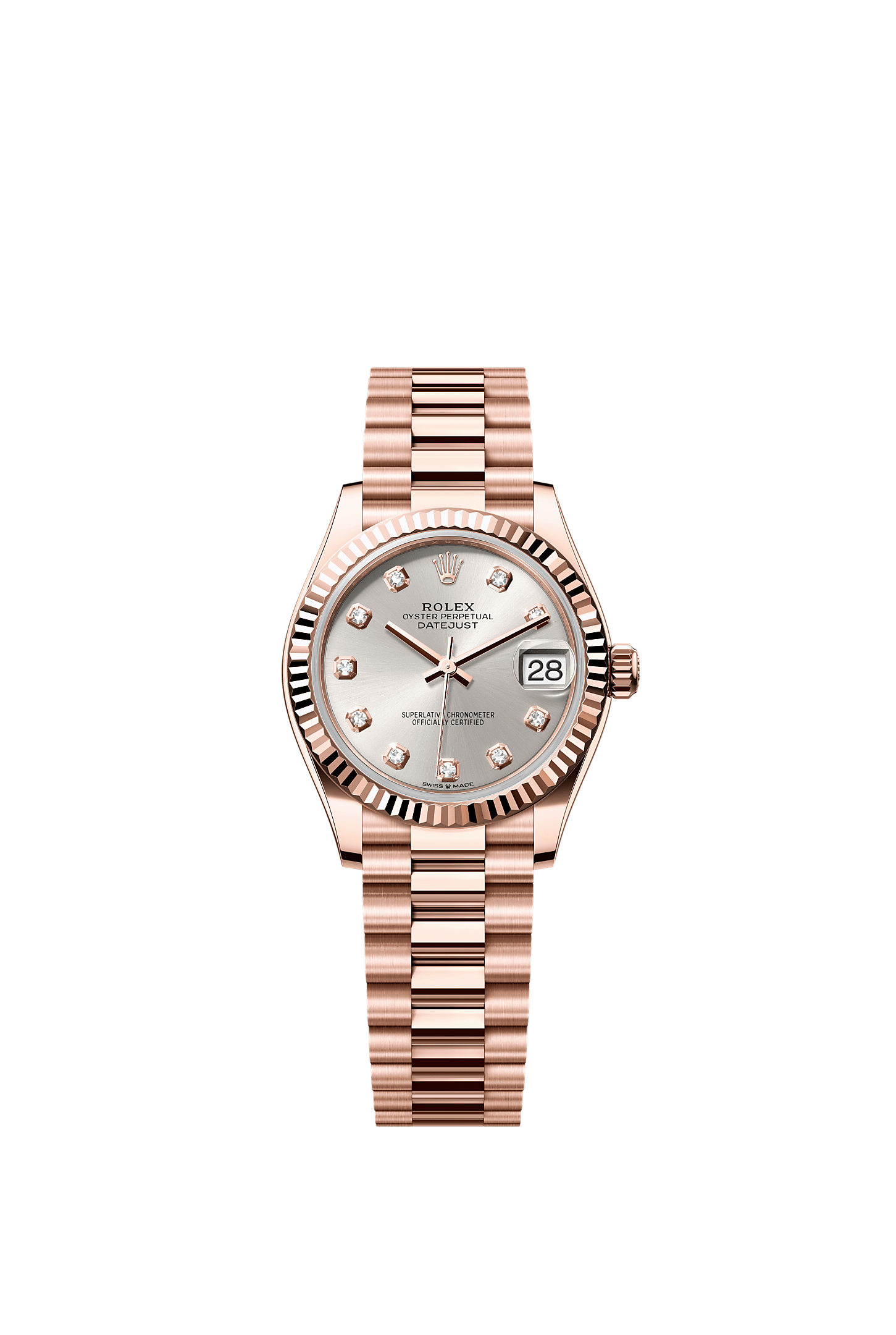 Datejust 31, Oyster, 31 mm, Everose gold, Dial : Silver set with diamonds, Rolex