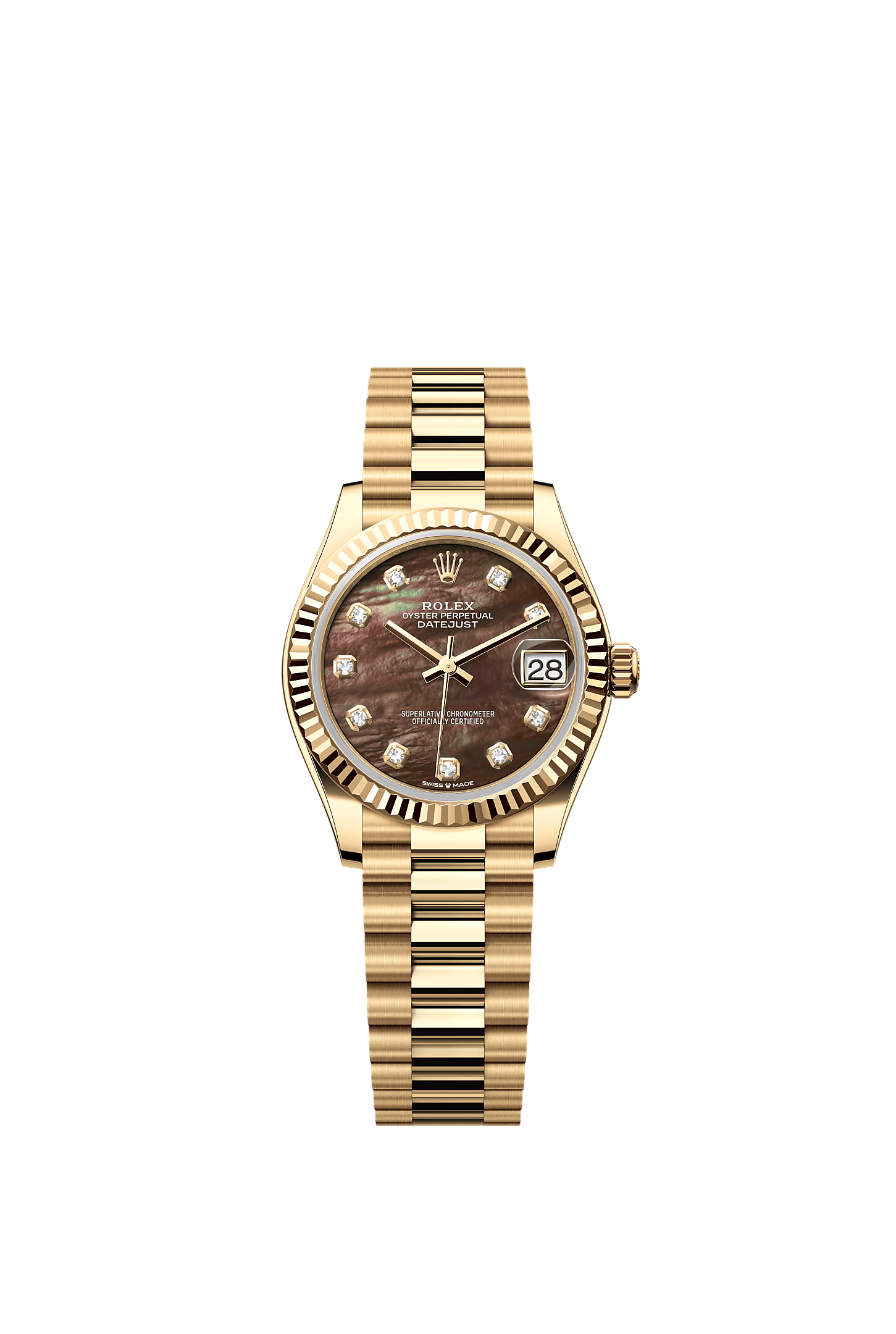 Datejust 31, Oyster, 31 mm, yellow gold, Dial : Black mother-of-pearl set with diamonds, Rolex