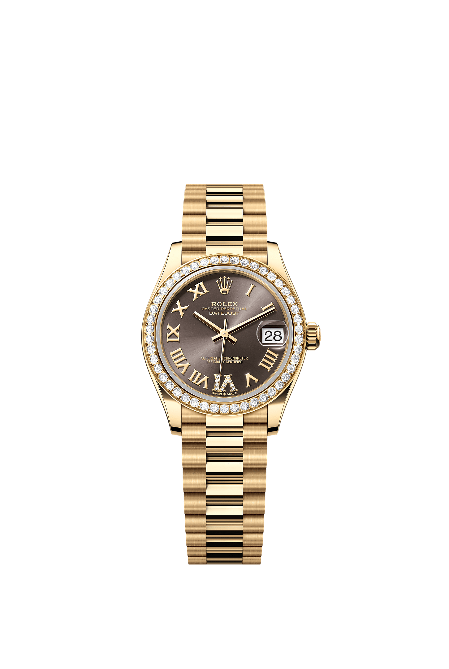 Datejust 31, Oyster, 31 mm, yellow gold and diamonds, Dial : Dark grey set with diamonds, Rolex