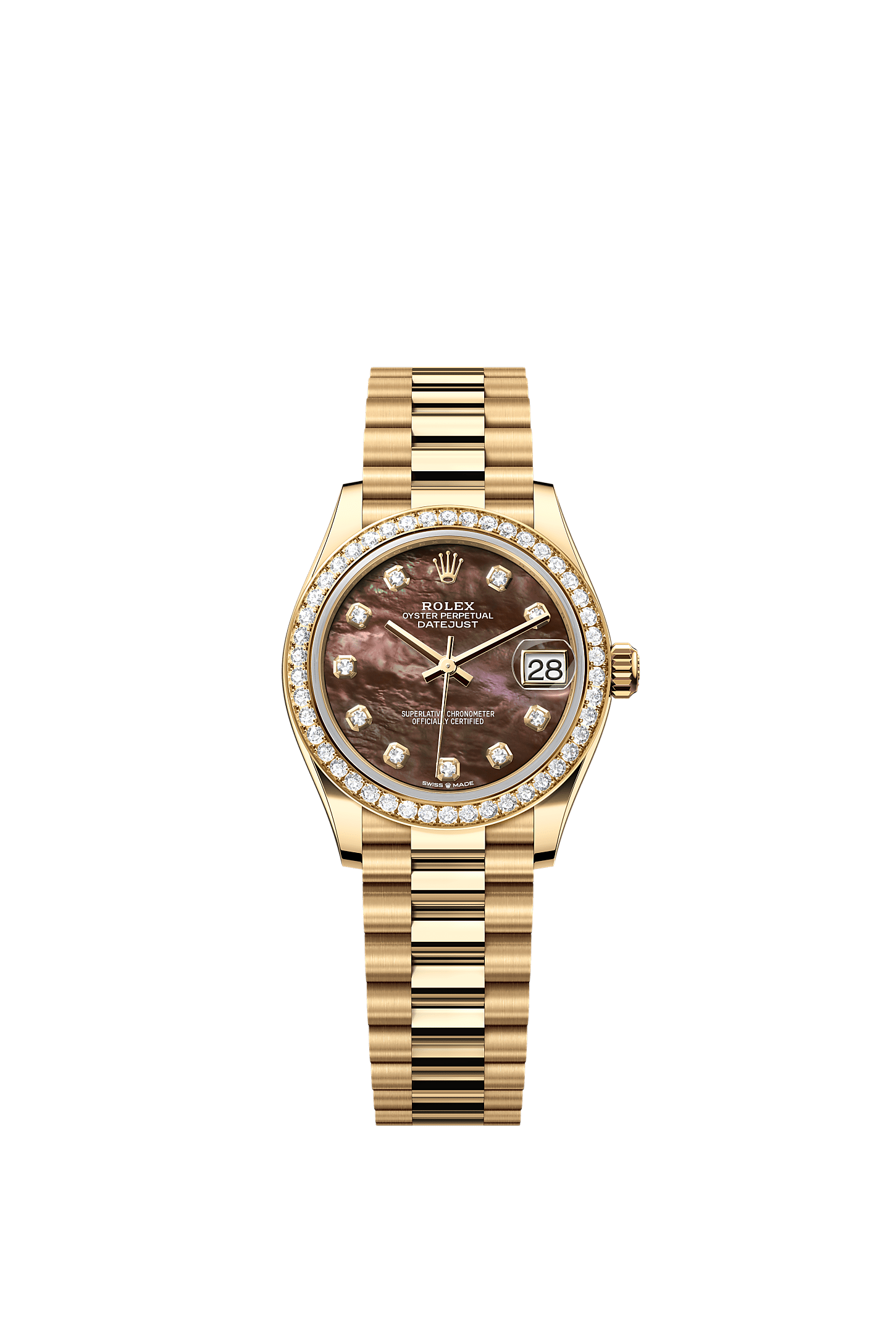 Datejust 31, Oyster, 31 mm, yellow gold and diamonds, Dial : Black mother-of-pearl set with diamonds, Rolex