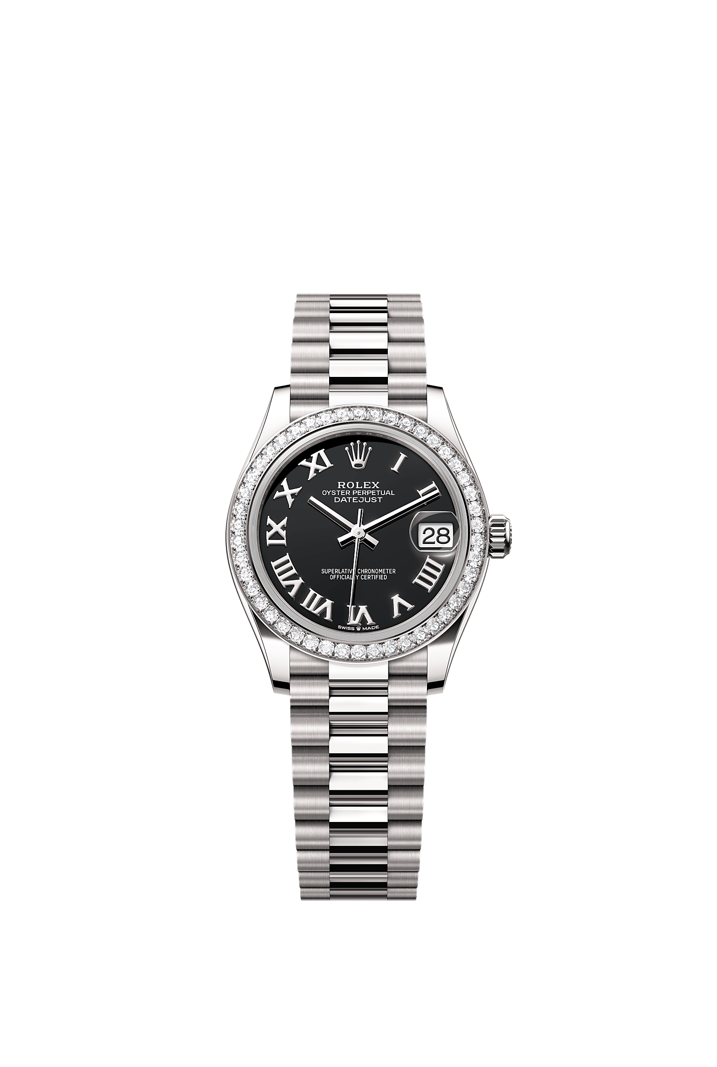 Datejust 31, Oyster, 31 mm, white gold and diamonds, Dial : Bright black, Rolex