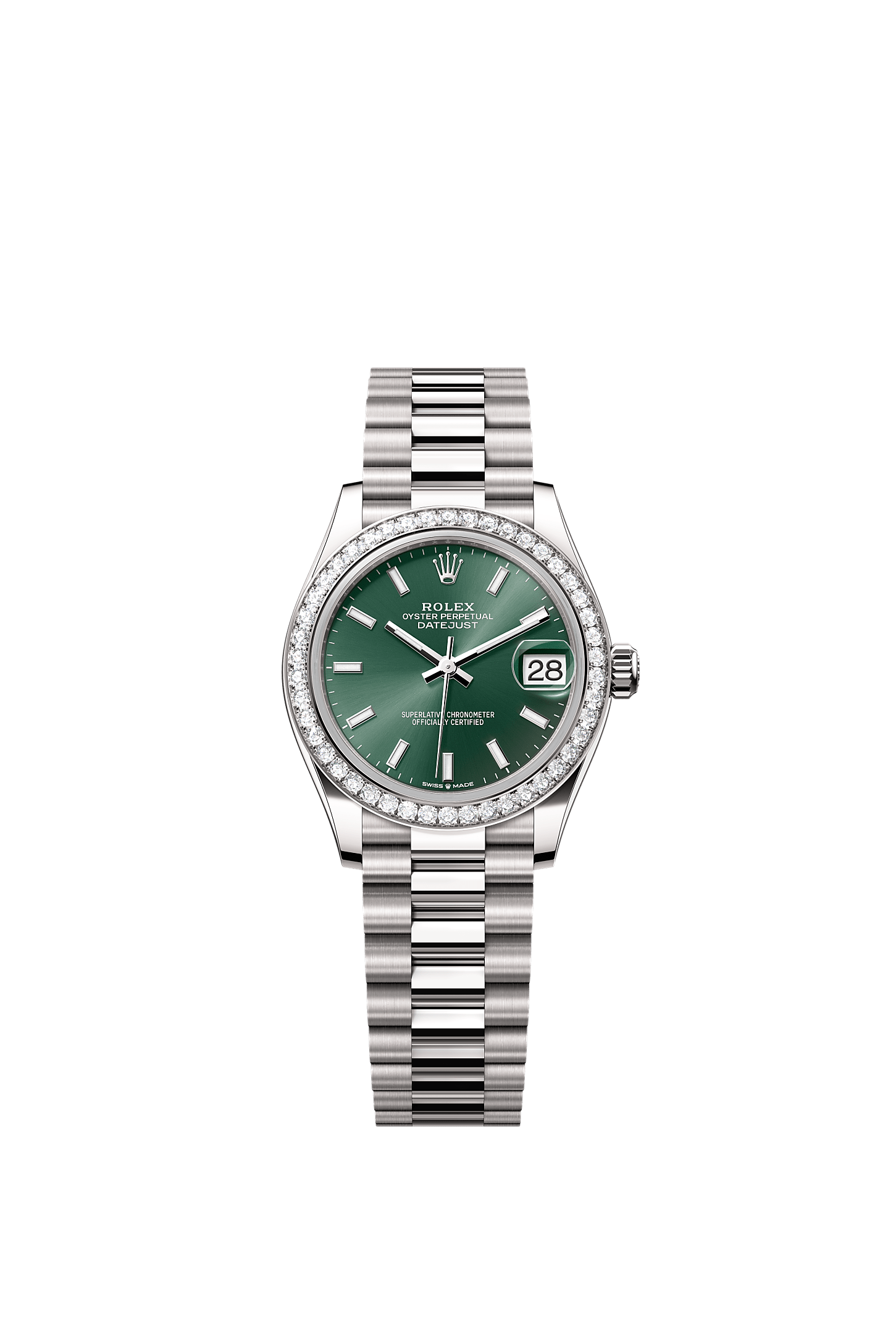 Datejust 31, Oyster, 31 mm, white gold and diamonds, Dial : Mint green, Rolex