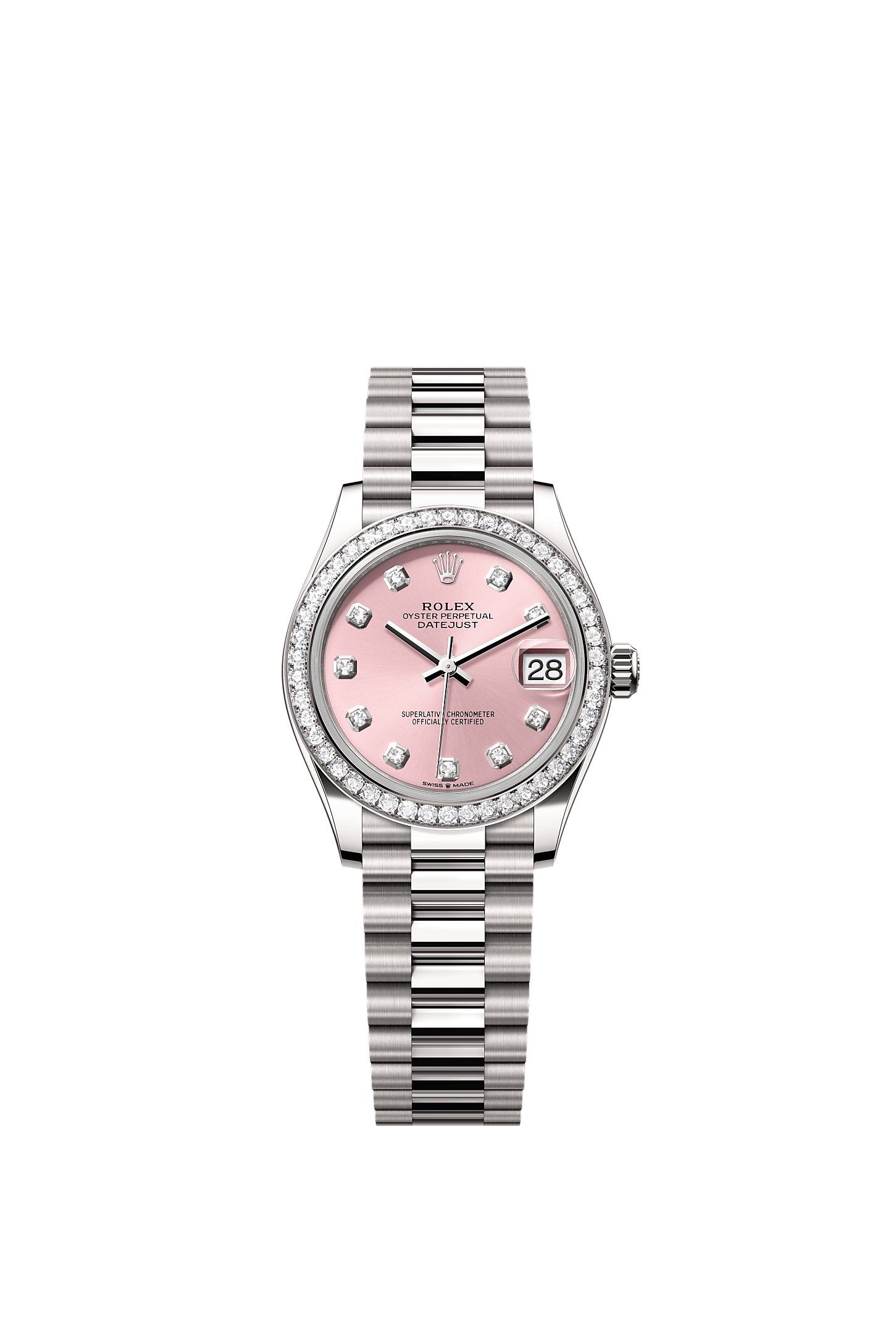 Datejust 31, Oyster, 31 mm, white gold and diamonds, Dial : Pink set with diamonds, Rolex