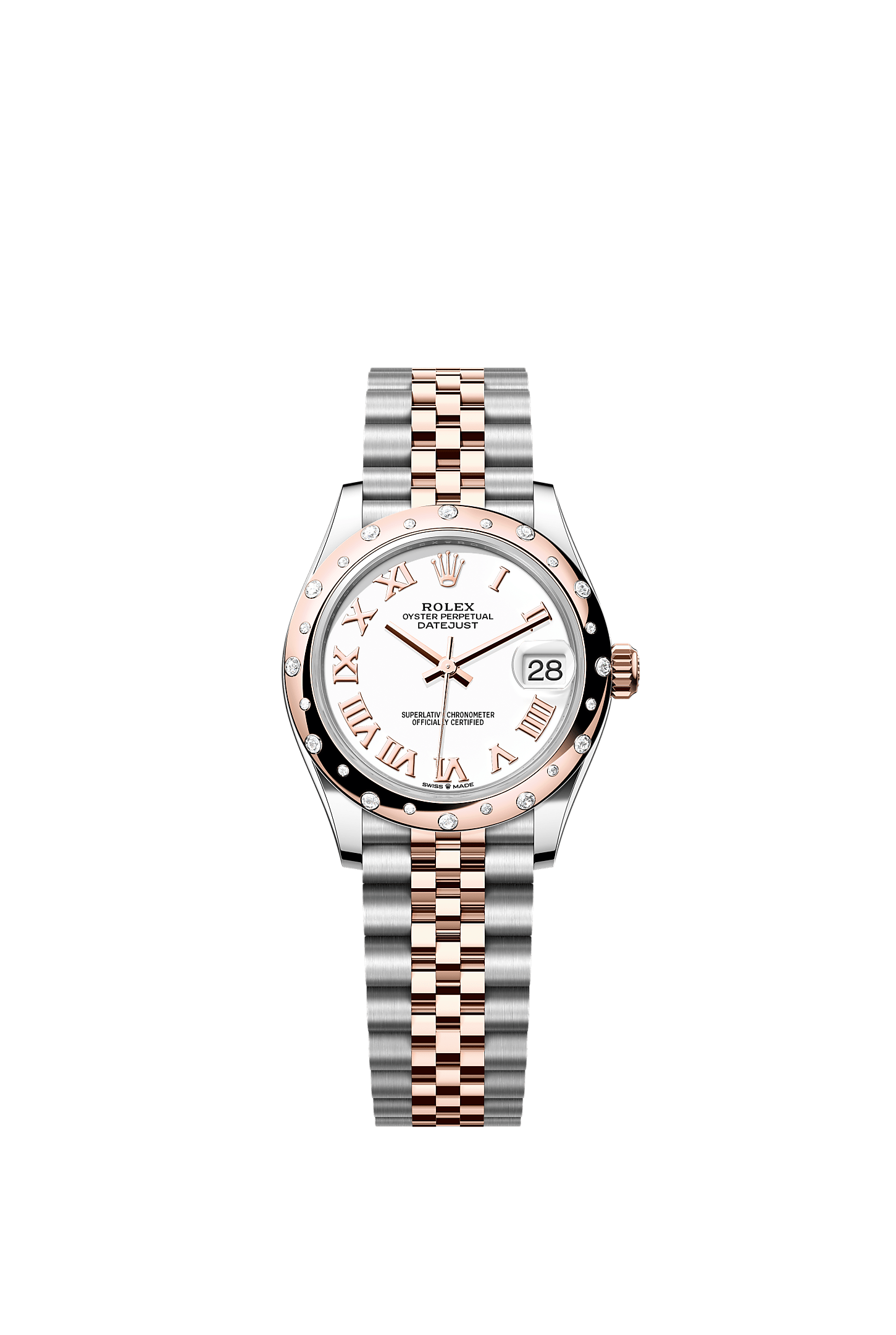 Datejust 31, Oyster, 31 mm, Oystersteel, Everose gold and diamonds, Dial : White, Rolex