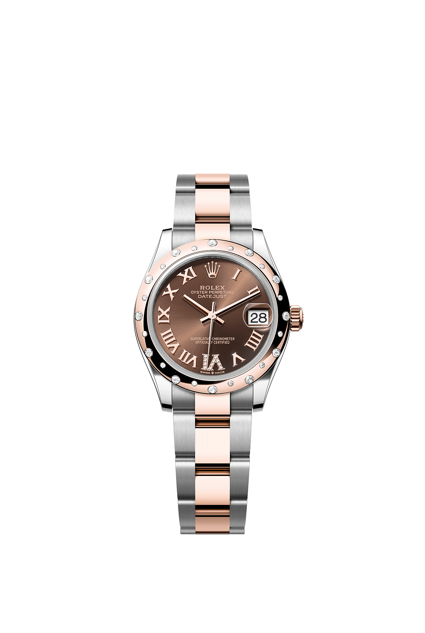 Datejust 31, Oyster, 31 mm, Oystersteel, Everose gold and diamonds, Dial : Chocolate set with diamonds, Rolex