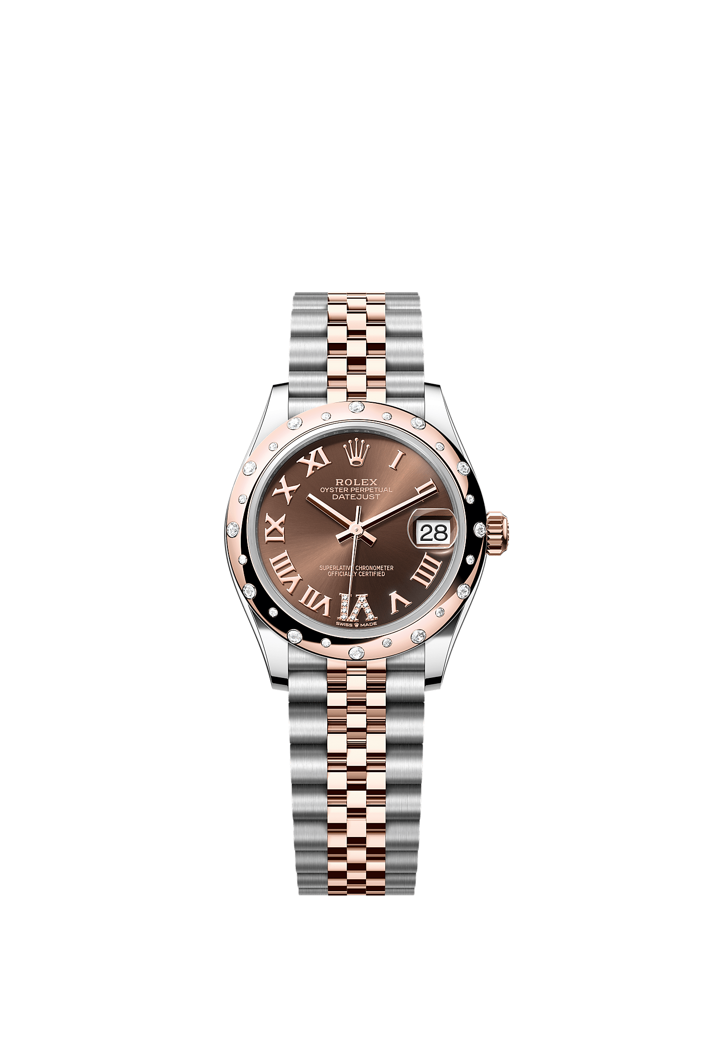 Datejust 31, Oyster, 31 mm, Oystersteel, Everose gold and diamonds, Dial : Chocolate set with diamonds, Rolex