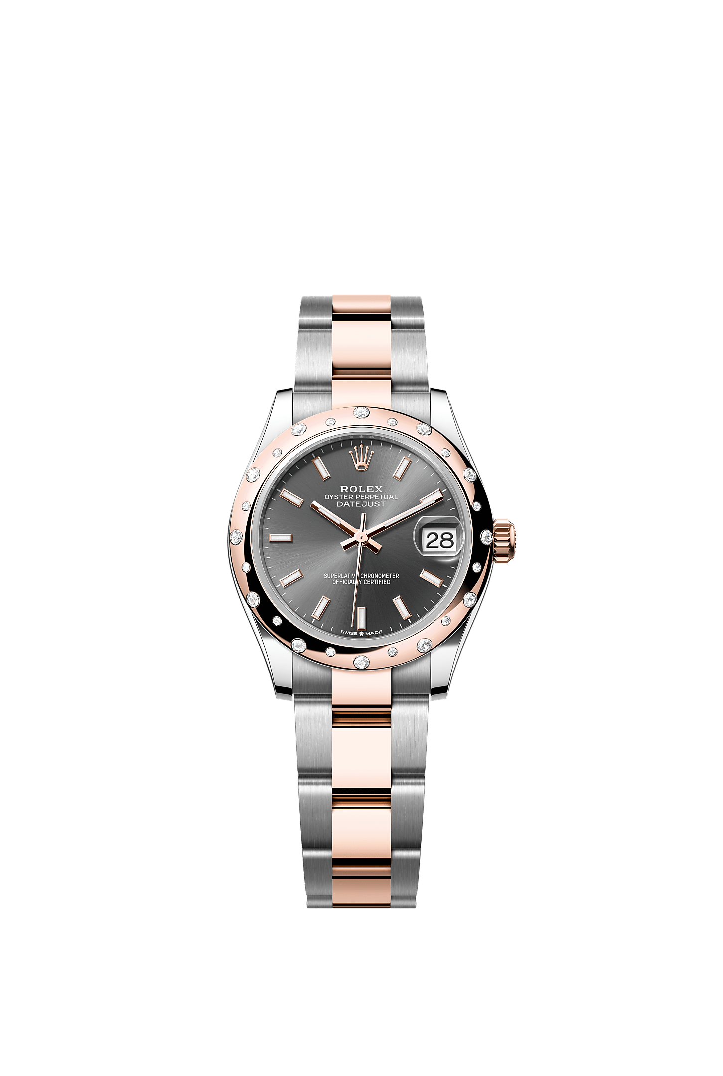 Datejust 31, Oyster, 31 mm, Oystersteel, Everose gold and diamonds, Dial : Slate, Rolex