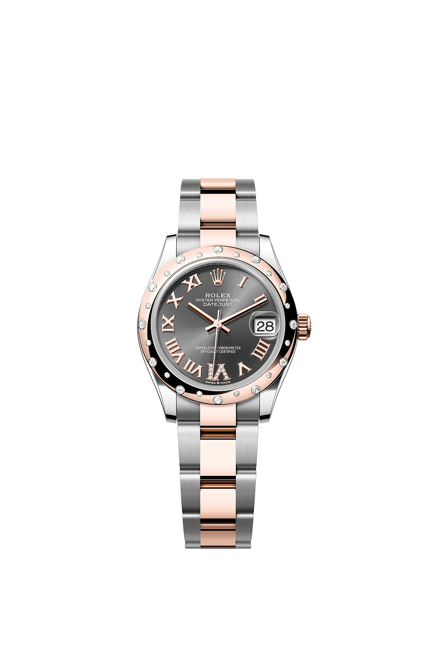 Datejust 31, Oyster, 31 mm, Oystersteel, Everose gold and diamonds, Dial : Slate set with diamonds, Rolex
