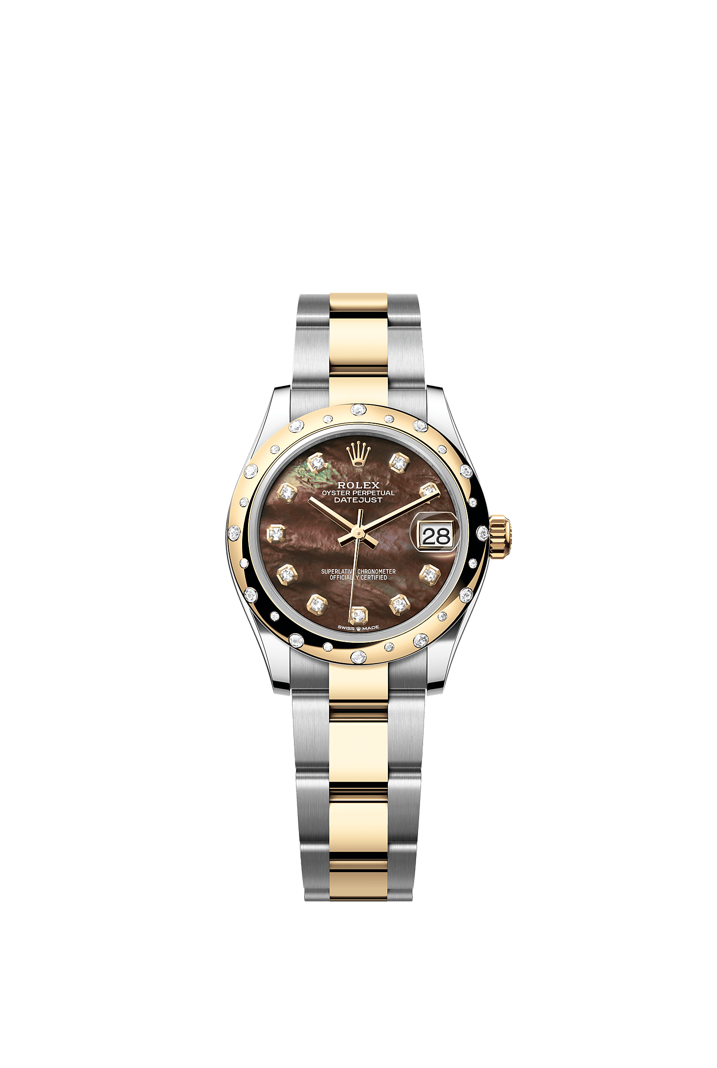 Datejust 31, Oyster, 31 mm, Oystersteel, yellow gold and diamonds, Dial : Black mother-of-pearl set with diamonds, Rolex