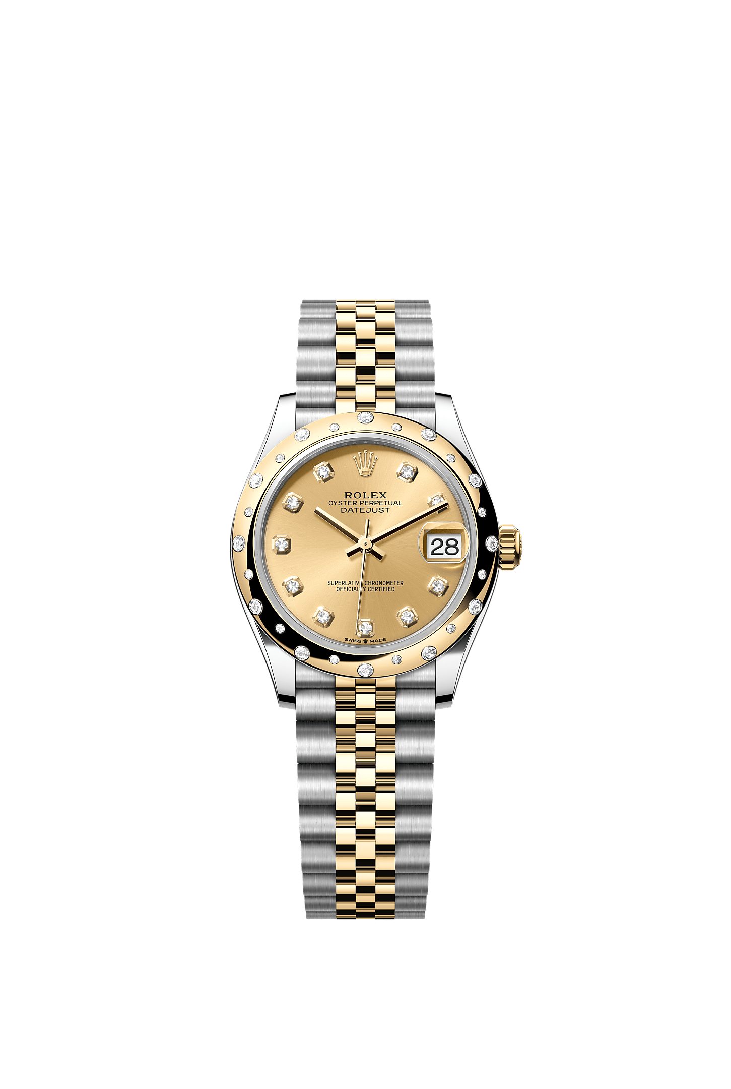 Datejust 31, Oyster, 31 mm, Oystersteel, yellow gold and diamonds, Dial : Champagne-colour set with diamonds, Rolex