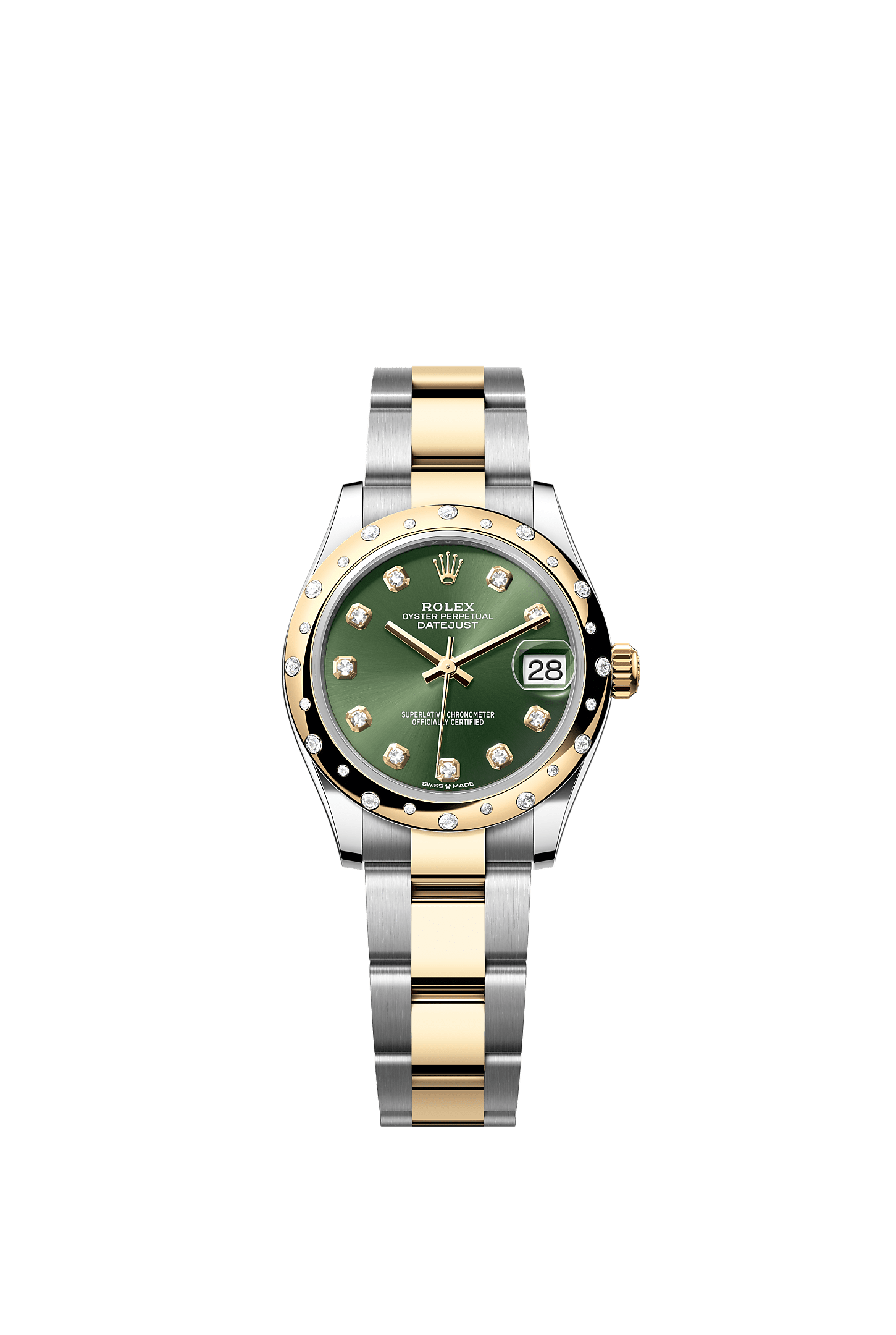 Datejust 31, Oyster, 31 mm, Oystersteel, yellow gold and diamonds, Dial : Olive green set with diamonds, Rolex