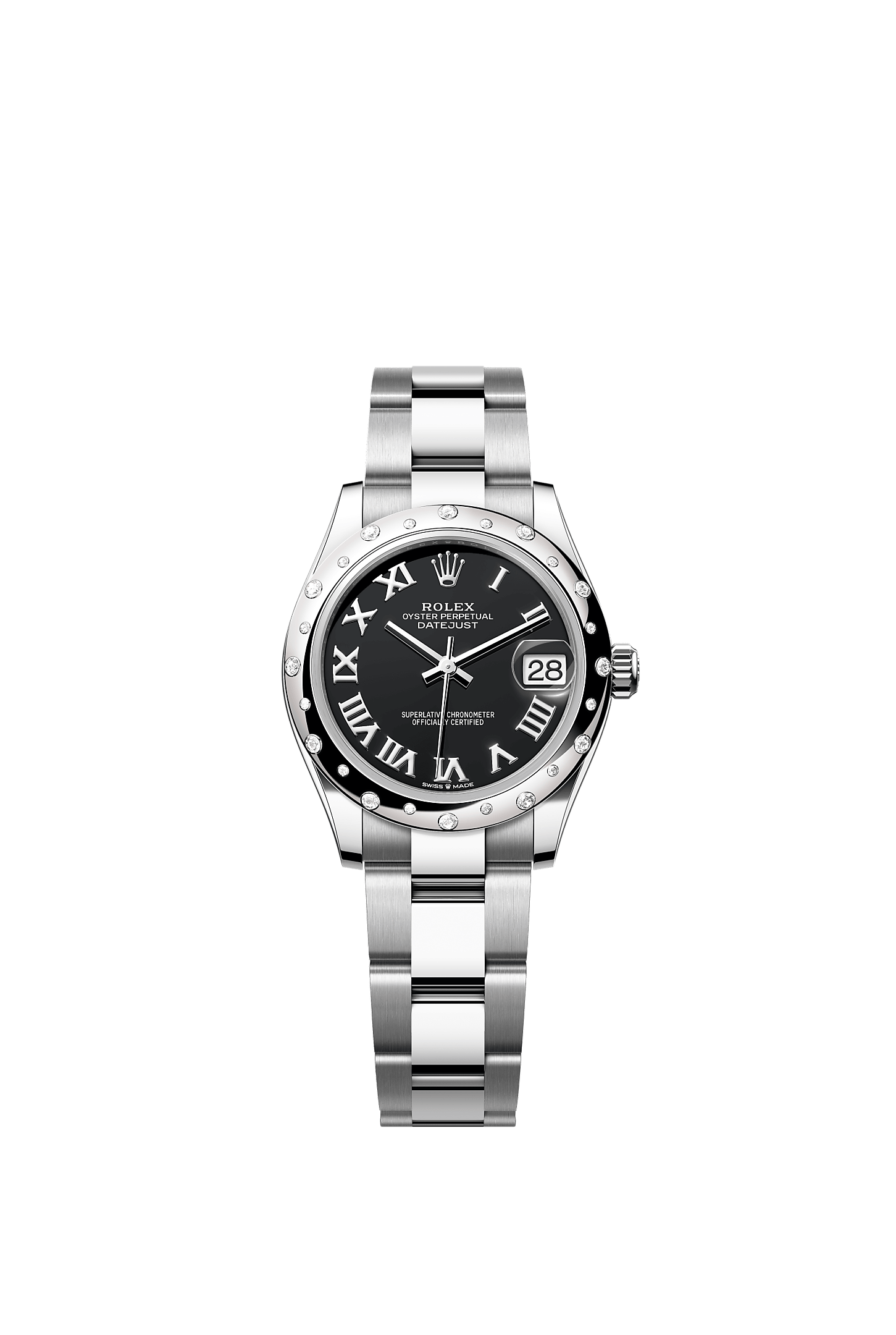 Datejust 31, Oyster, 31 mm, Oystersteel, white gold and diamonds, Dial : Bright black, Rolex