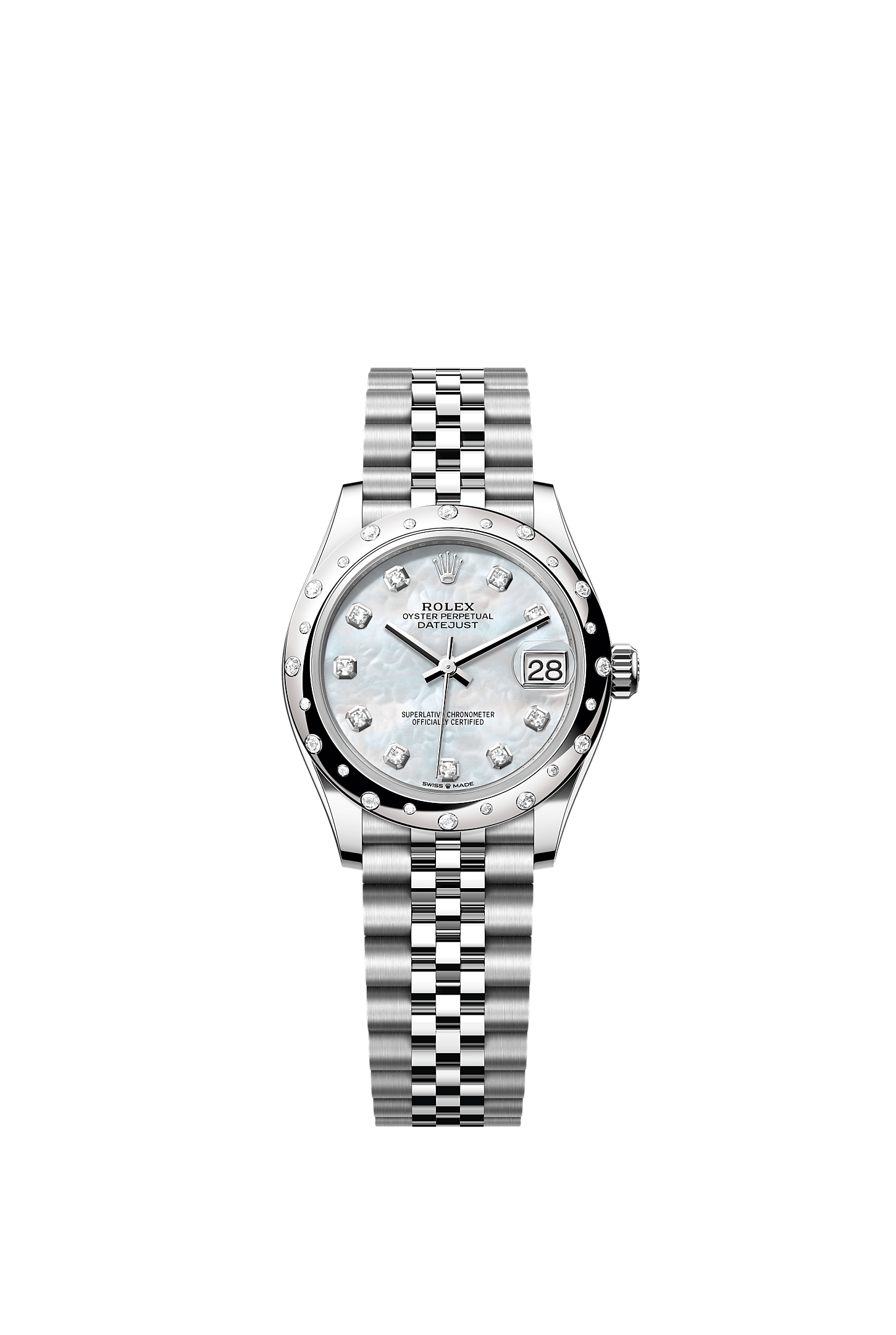 Datejust 31, Oyster, 31 mm, Oystersteel, white gold and diamonds, Dial : White mother-of-pearl set with diamonds, Rolex