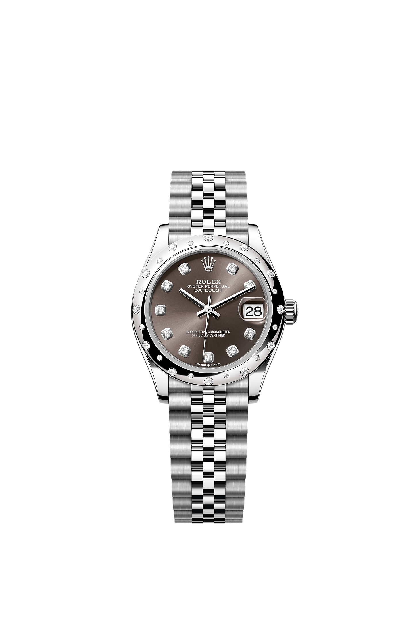 Datejust 31, Oyster, 31 mm, Oystersteel, white gold and diamonds, Dial : Dark grey set with diamonds, Rolex
