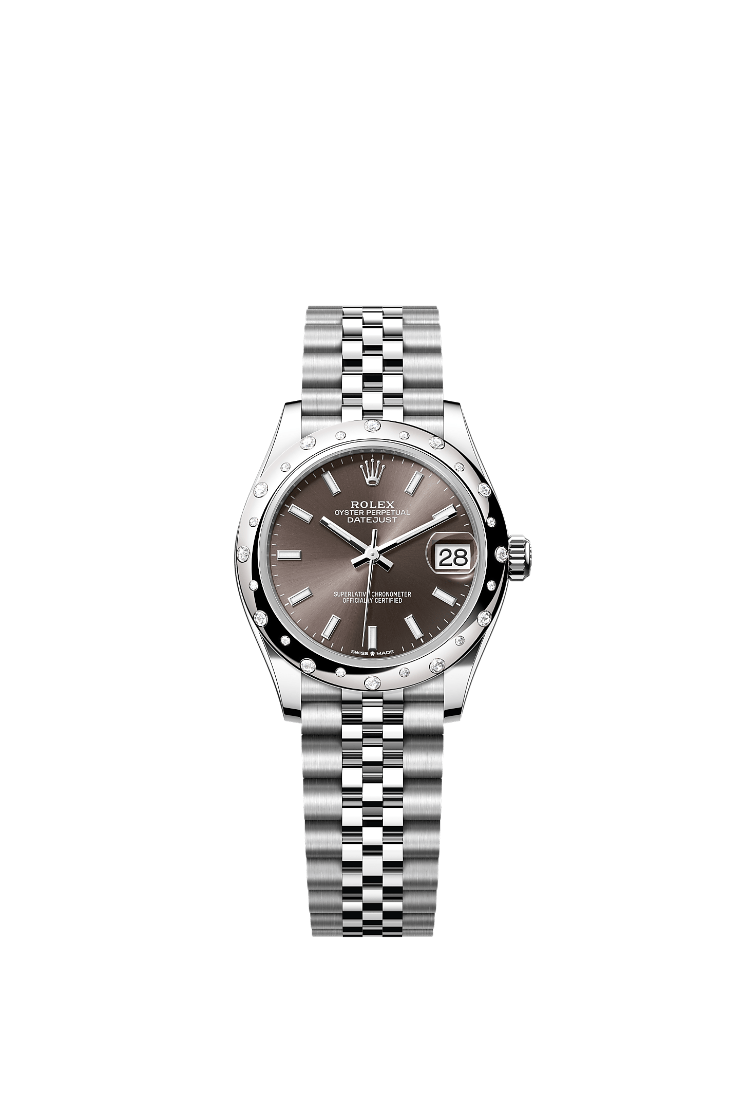 Datejust 31, Oyster, 31 mm, Oystersteel, white gold and diamonds, Dial : Dark grey, Rolex