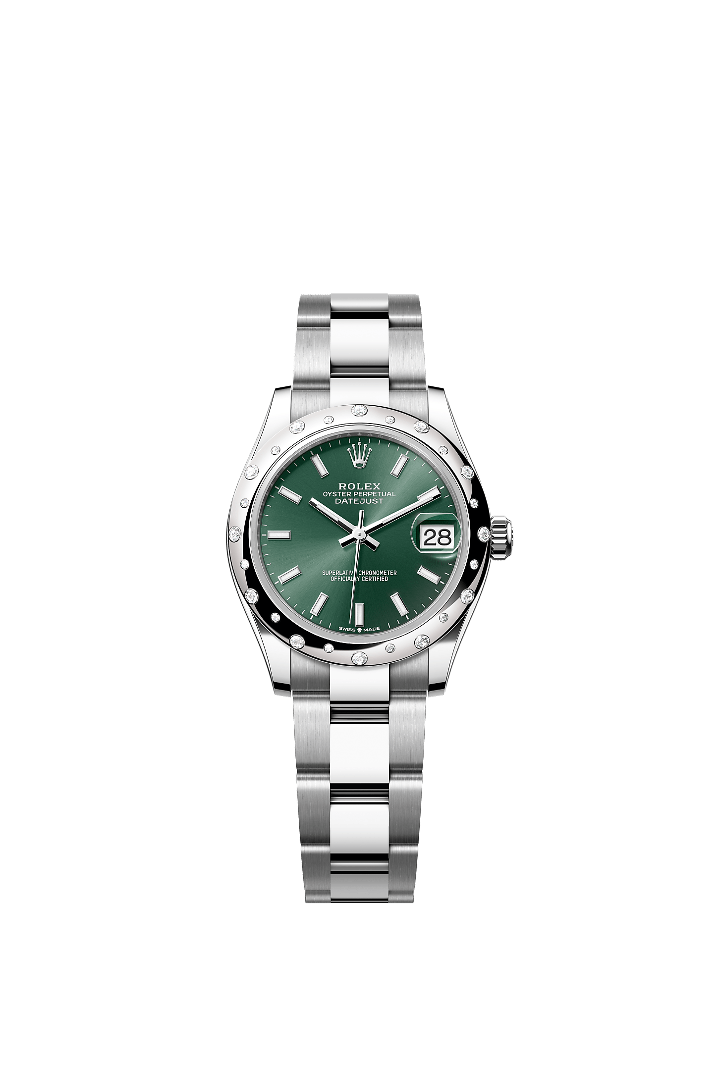 Datejust 31, Oyster, 31 mm, Oystersteel, white gold and diamonds, Dial : Mint green, Rolex