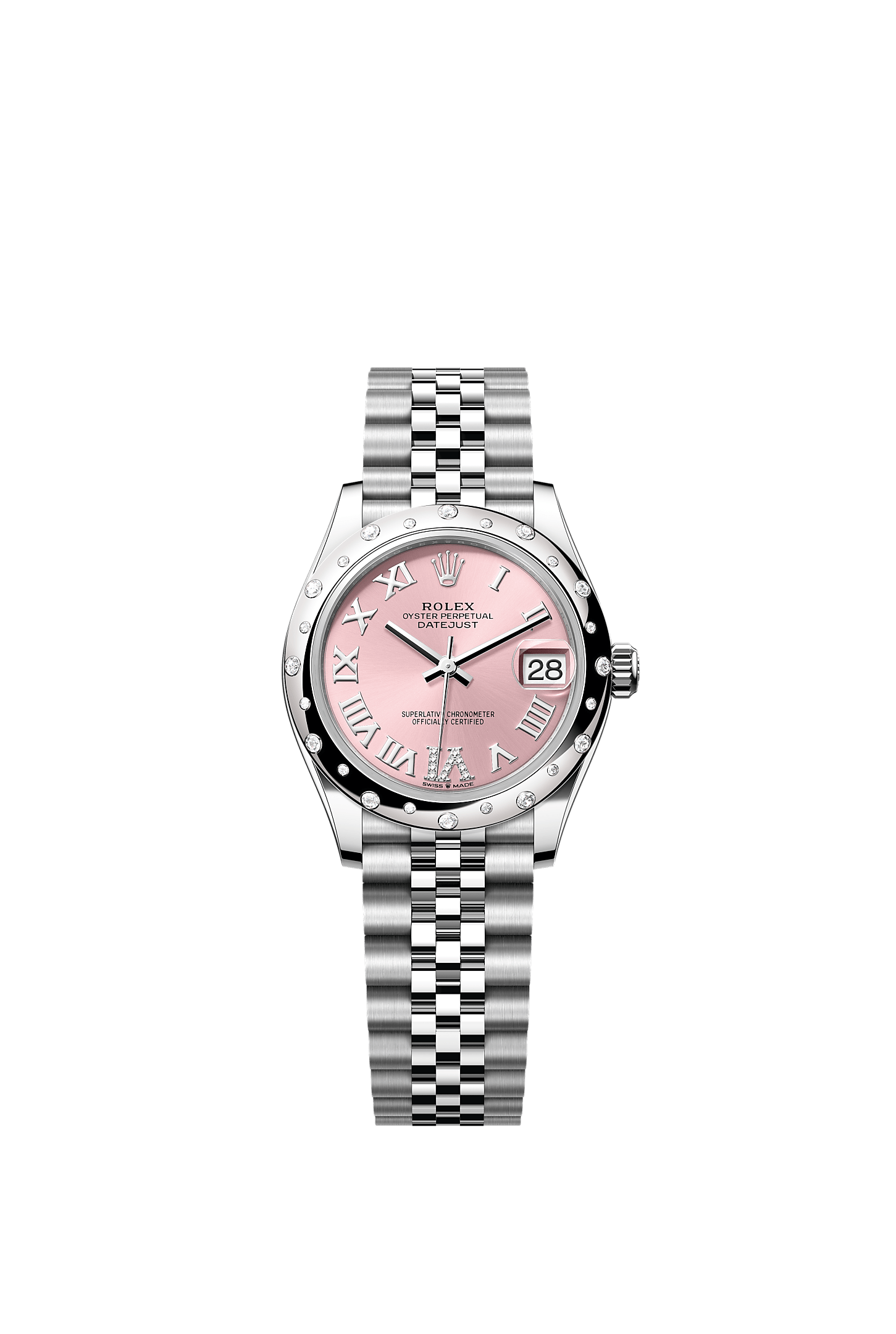 Datejust 31, Oyster, 31 mm, Oystersteel, white gold and diamonds, Dial : Pink set with diamonds, Rolex