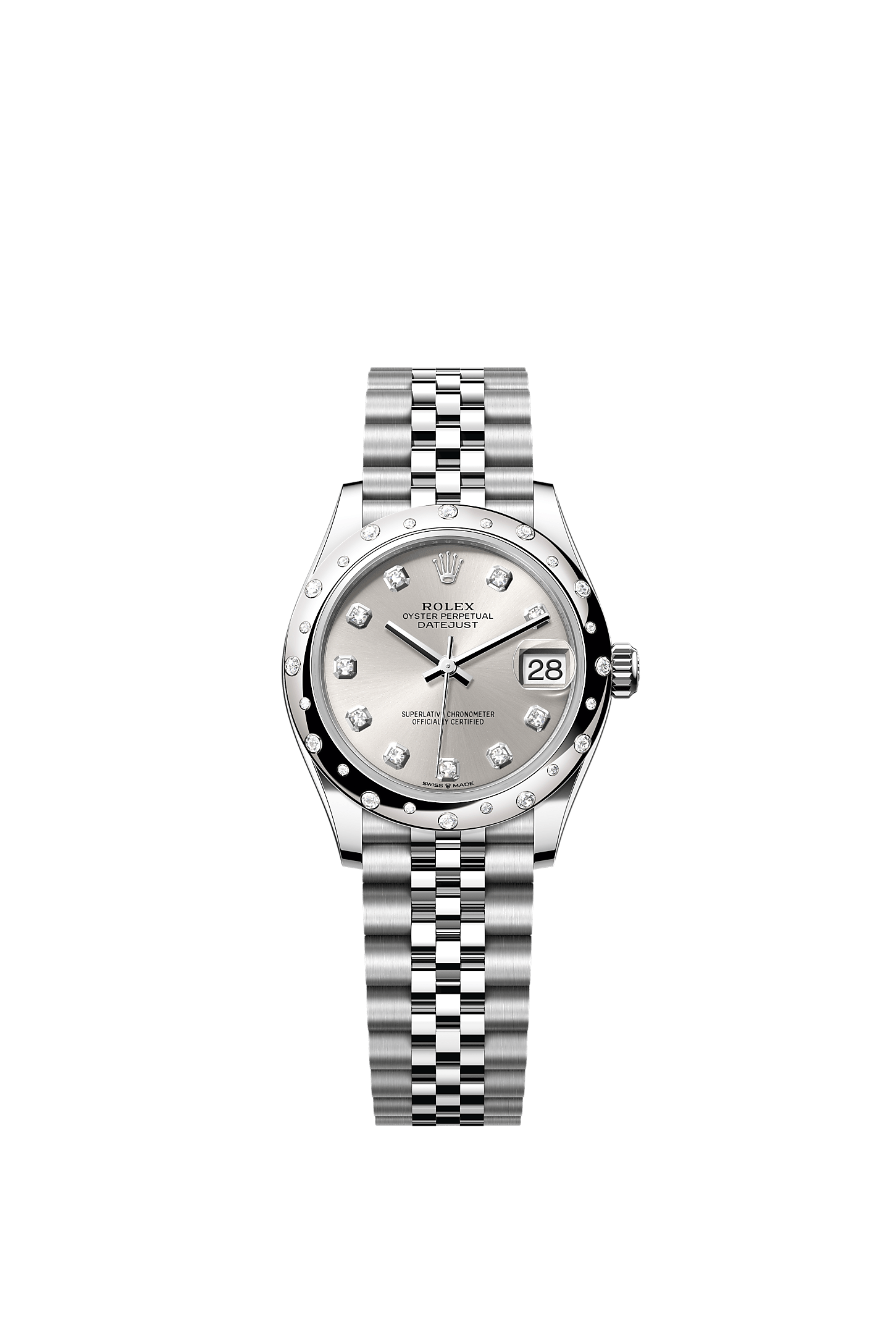 Datejust 31, Oyster, 31 mm, Oystersteel, white gold and diamonds, Dial : Silver set with diamonds, Rolex