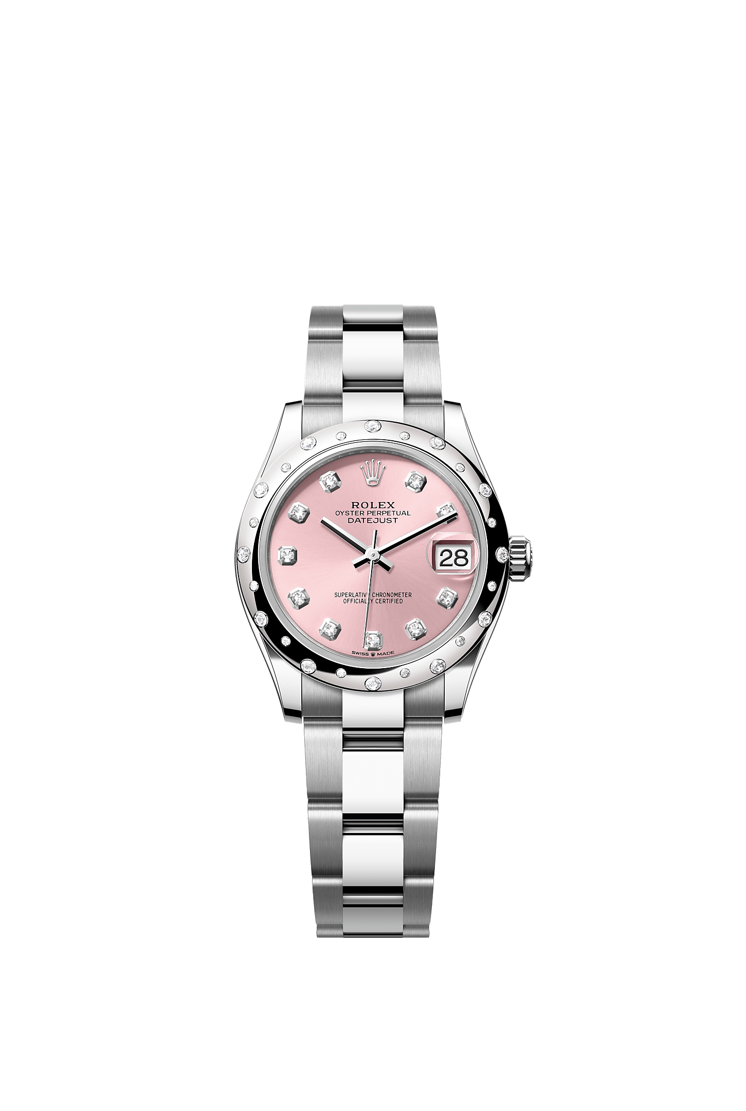 Datejust 31, Oyster, 31 mm, Oystersteel, white gold and diamonds, Dial : Pink set with diamonds, Rolex