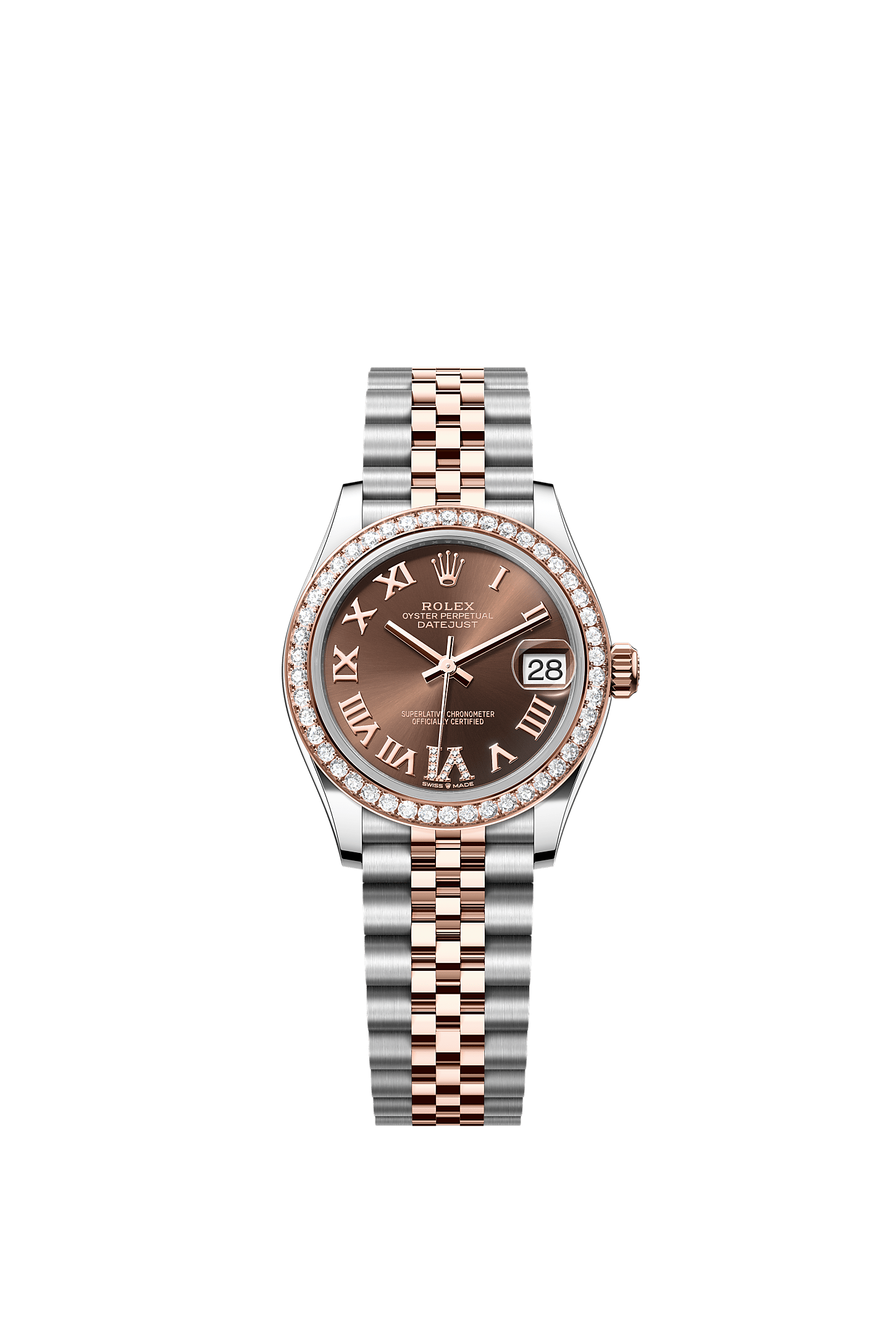 Datejust 31, Oyster, 31 mm, Oystersteel, Everose gold and diamonds, Dial : Chocolate set with diamonds, Rolex