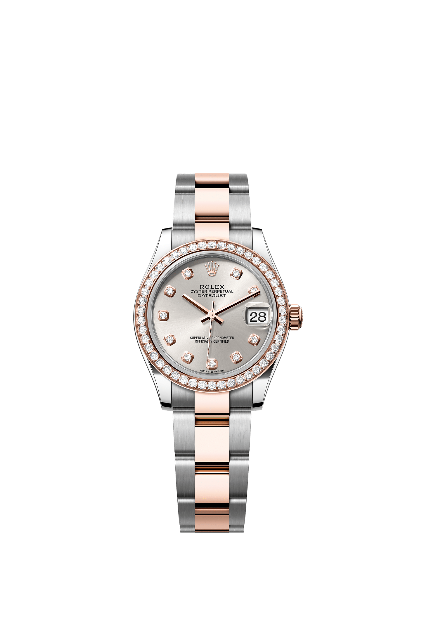 Datejust 31, Oyster, 31 mm, Oystersteel, Everose gold and diamonds, Dial : Silver set with diamonds, Rolex
