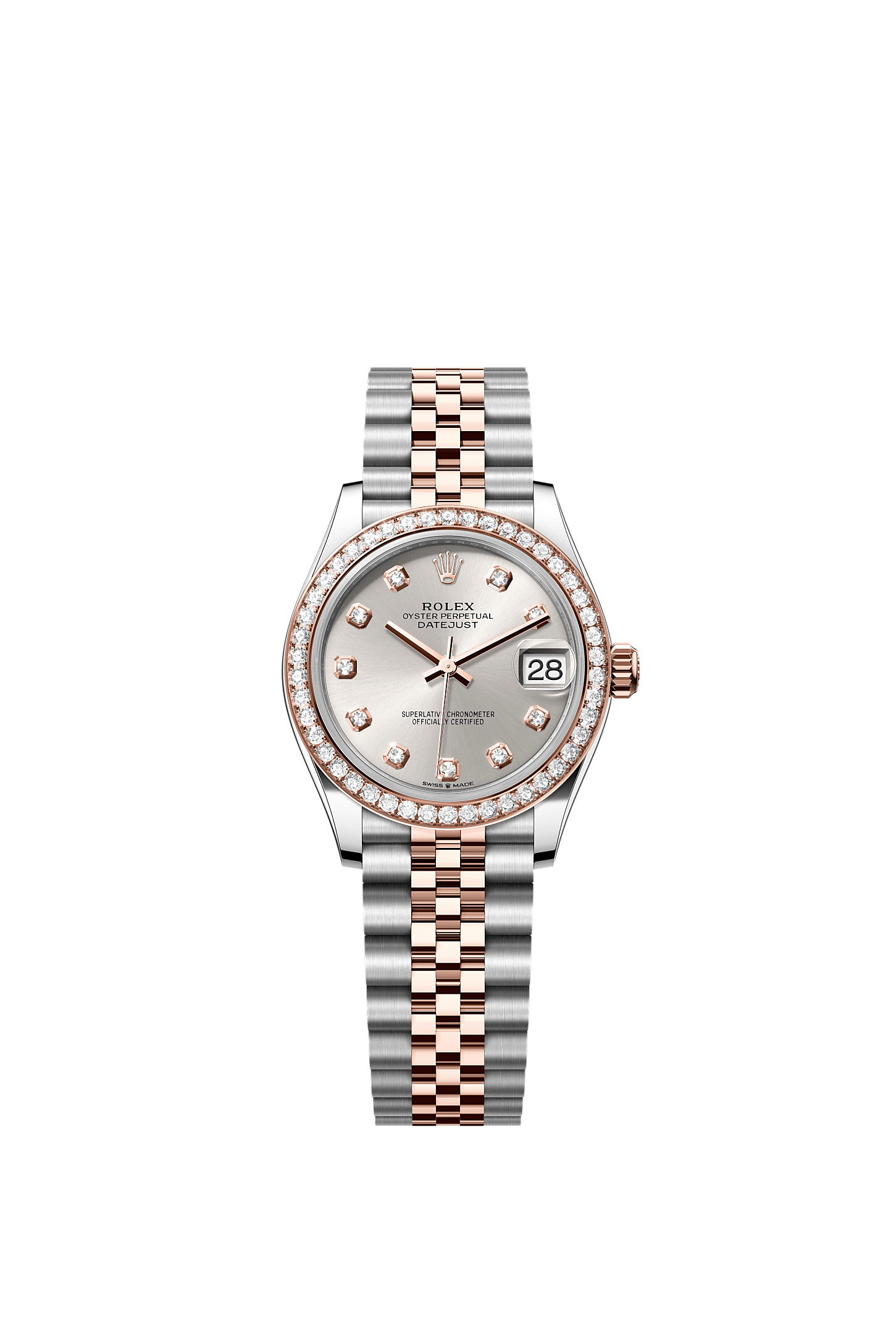 Datejust 31, Oyster, 31 mm, Oystersteel, Everose gold and diamonds, Dial : Silver set with diamonds, Rolex