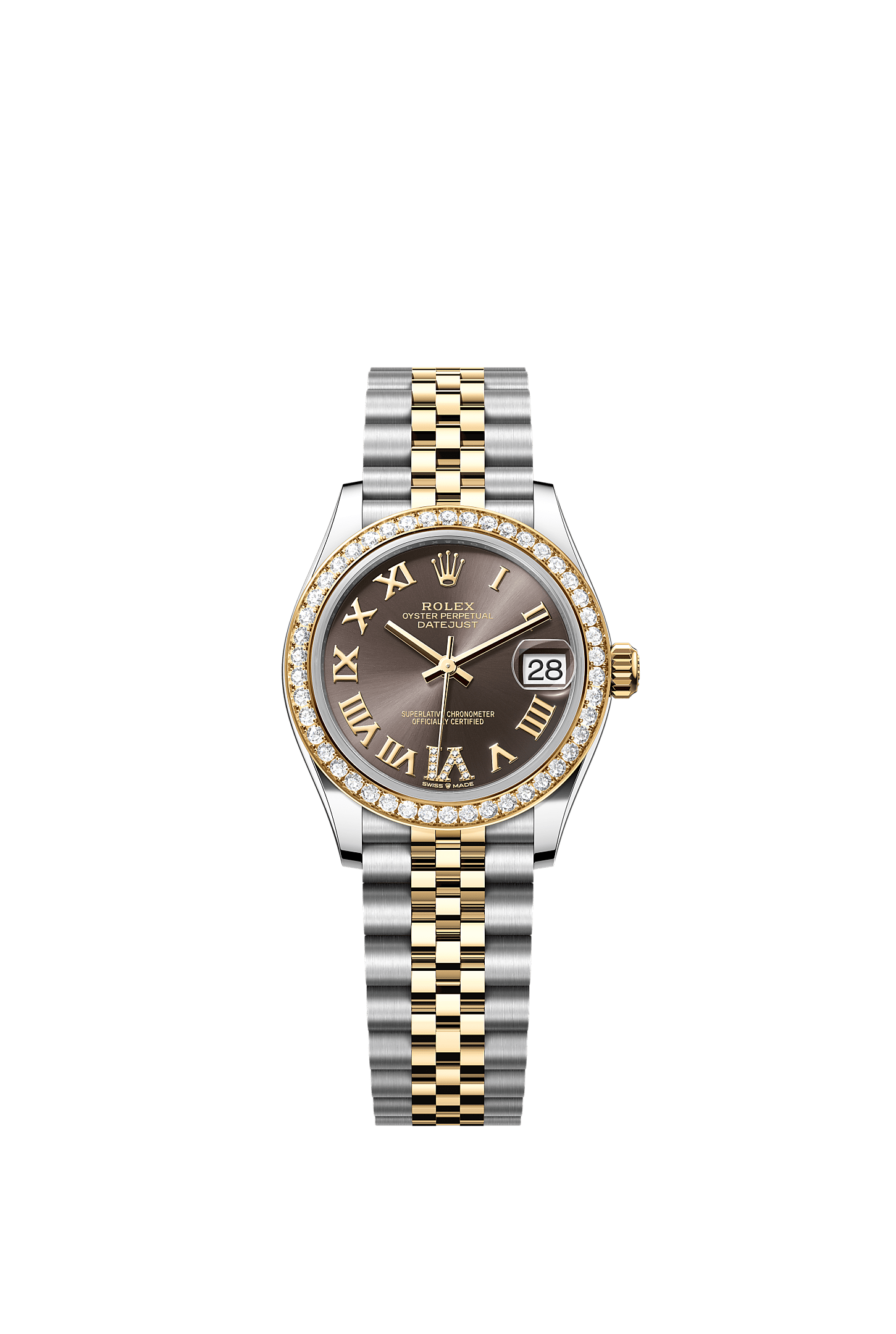 Datejust 31, Oyster, 31 mm, Oystersteel, yellow gold and diamonds, Dial : Dark grey set with diamonds, Rolex