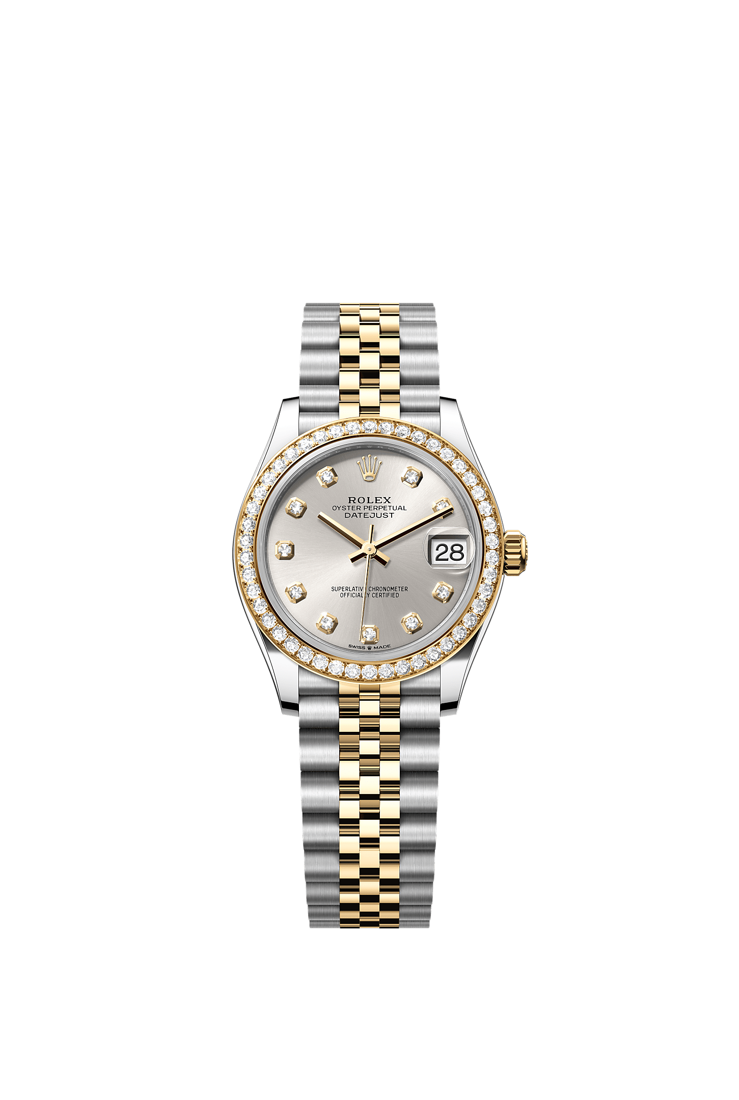 Datejust 31, Oyster, 31 mm, Oystersteel, yellow gold and diamonds, Dial : Silver set with diamonds, Rolex
