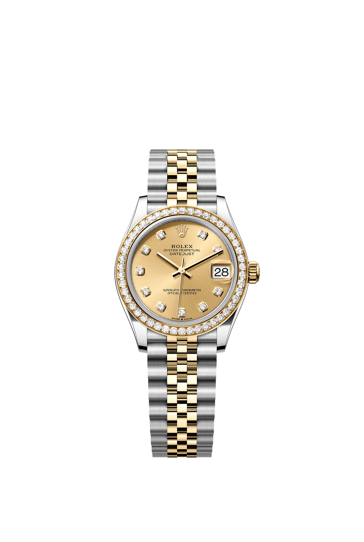 Datejust 31, Oyster, 31 mm, Oystersteel, yellow gold and diamonds, Dial : Champagne-colour set with diamonds, Rolex